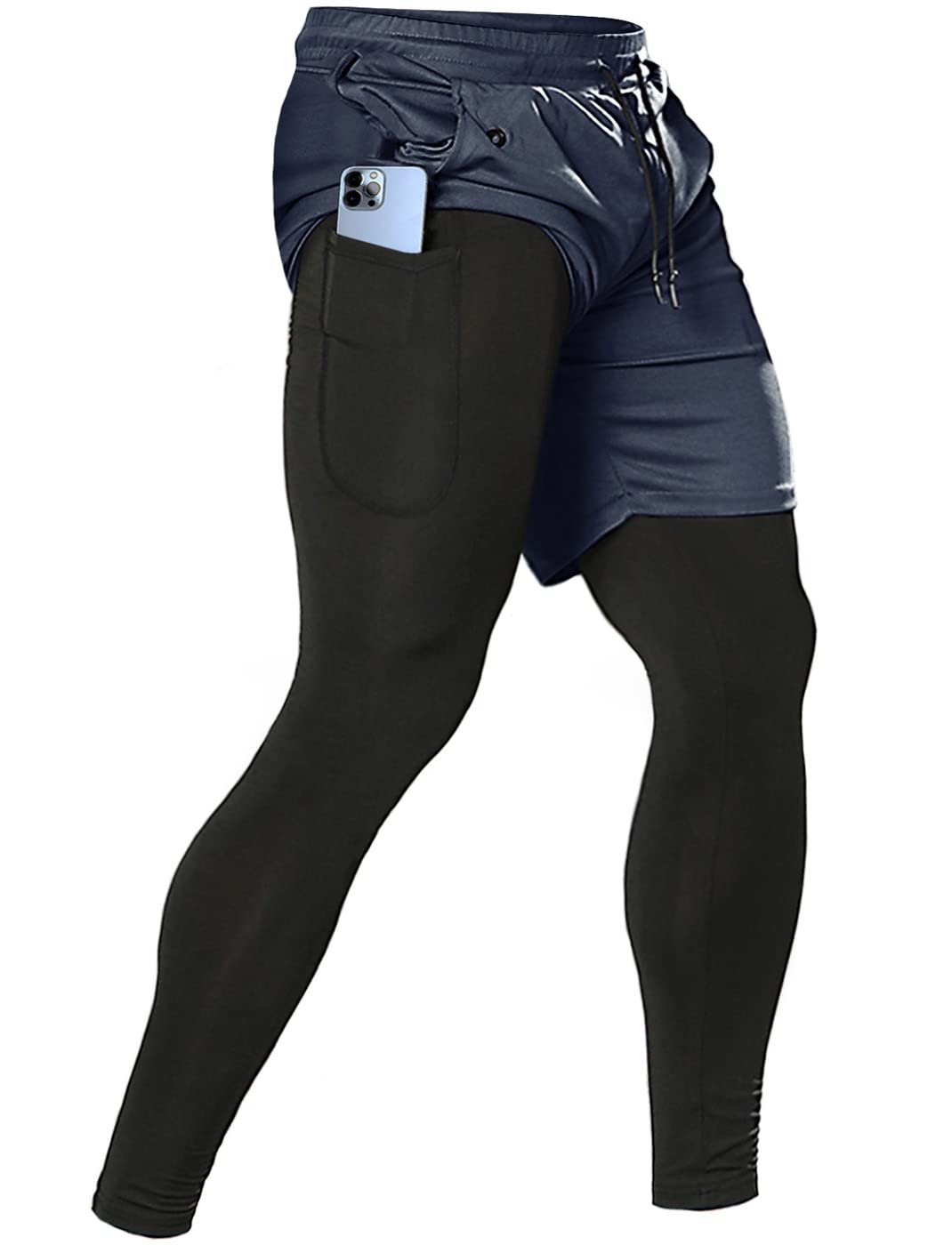 Aolesy Men's 2 in 1 Running Pants, Gym Workout Compression Pants for Men Training Athletic