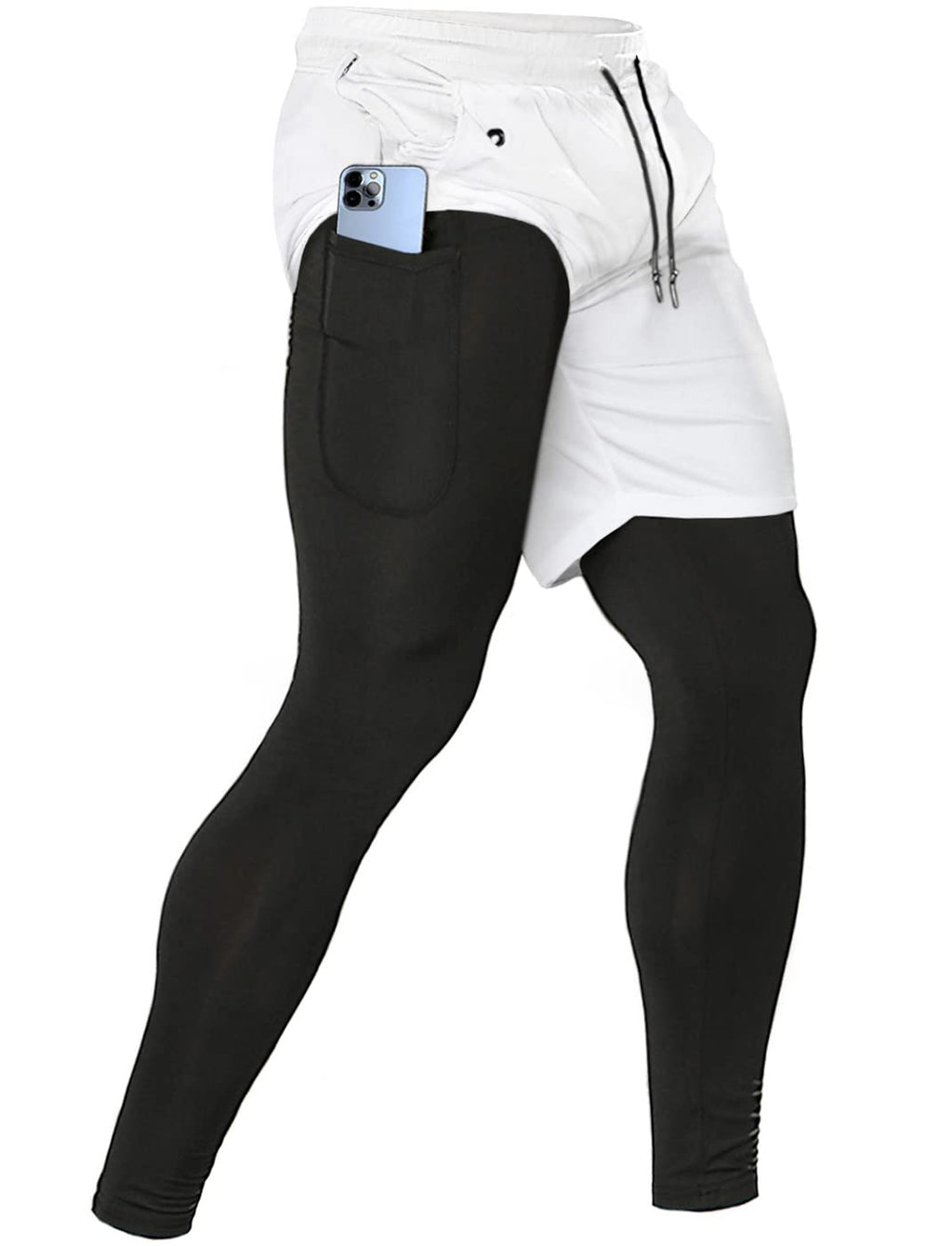 Aolesy Men's 2 in 1 Running Pants, Gym Workout Compression Pants for Men Training Athletic