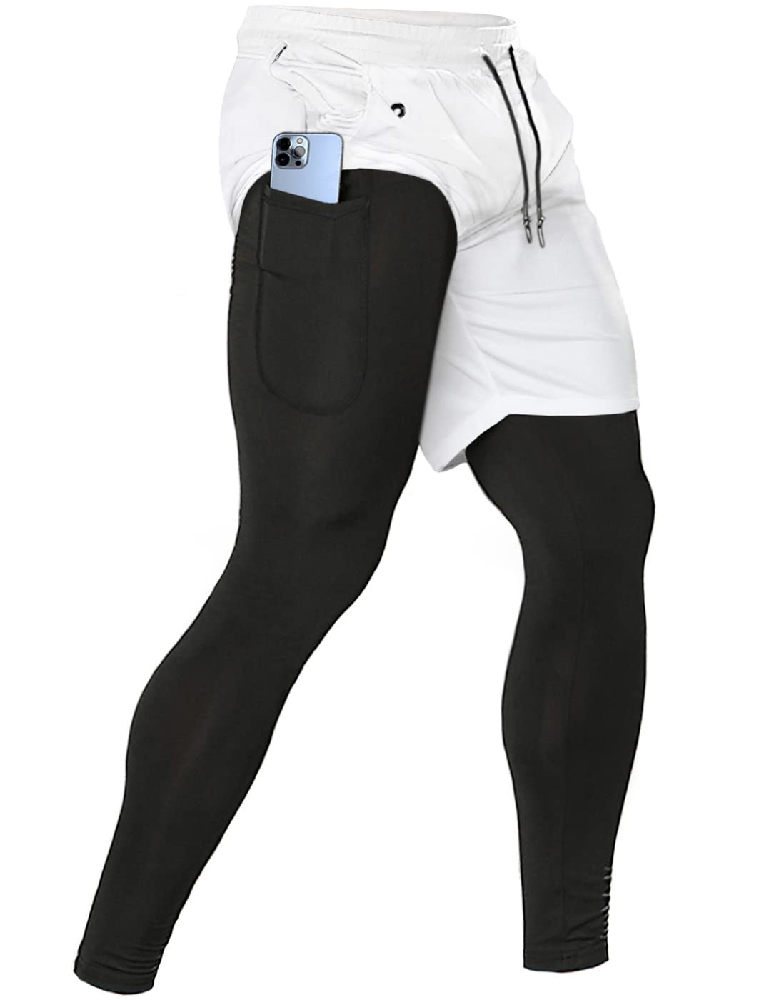 Aolesy Men's 2 in 1 Running Pants, Gym Workout Compression Pants for Men Training Athletic