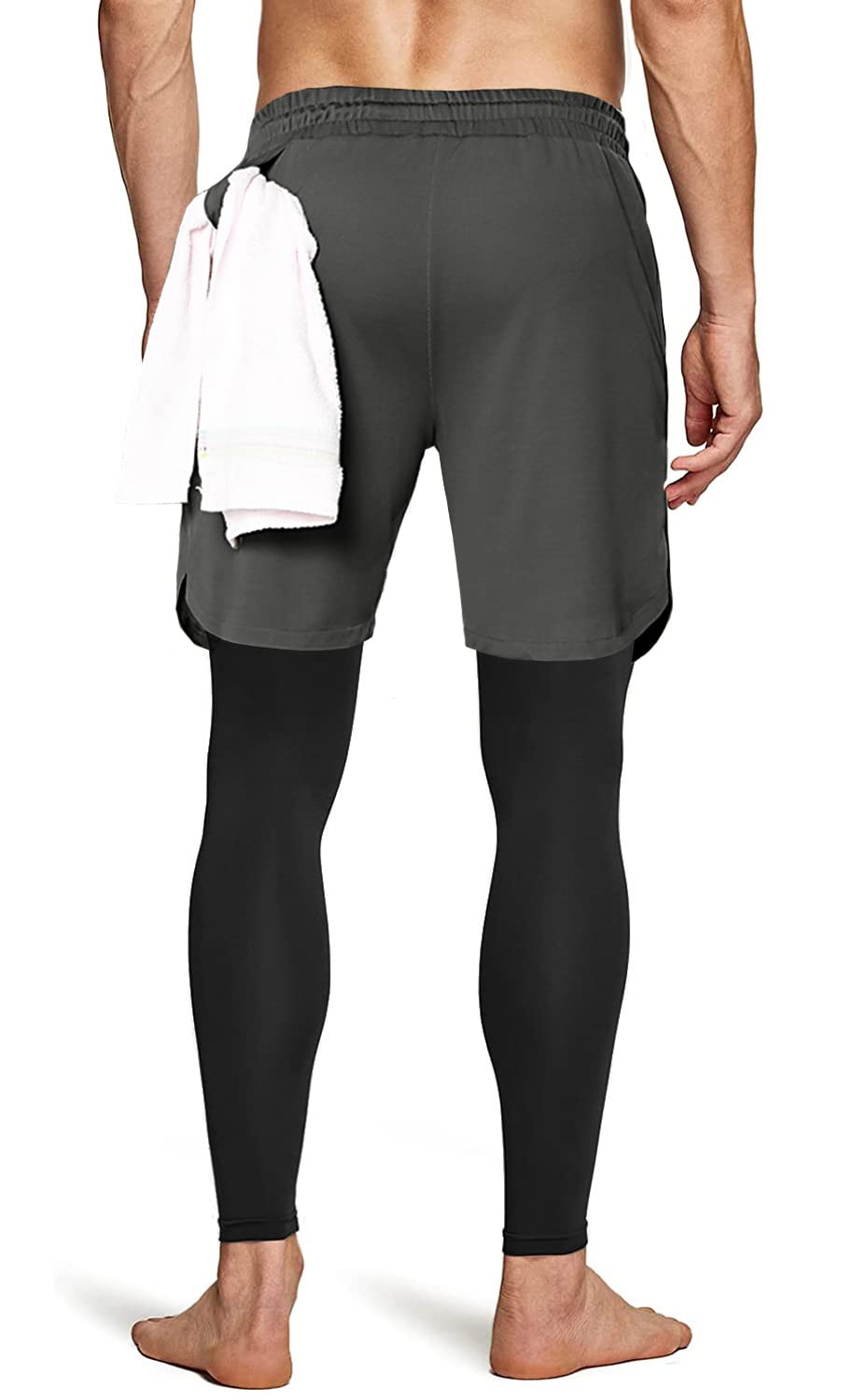 Aolesy Men's 2 in 1 Running Pants, Gym Workout Compression Pants for Men Training Athletic