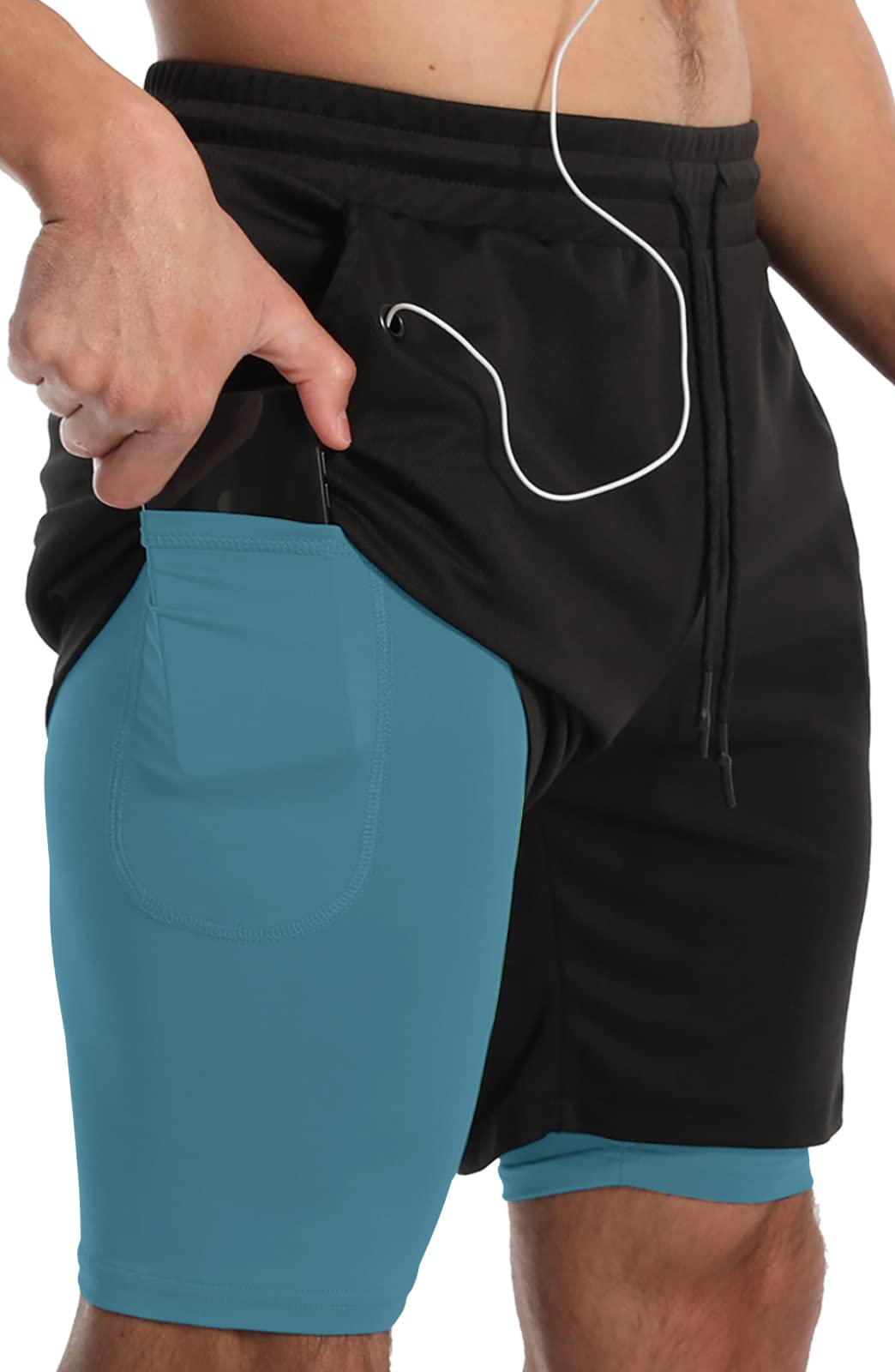 JWJ Men's 2 in 1 Workout Running Shorts 7 Inch Lightweight Athletic Gym Shorts with Compression Liner