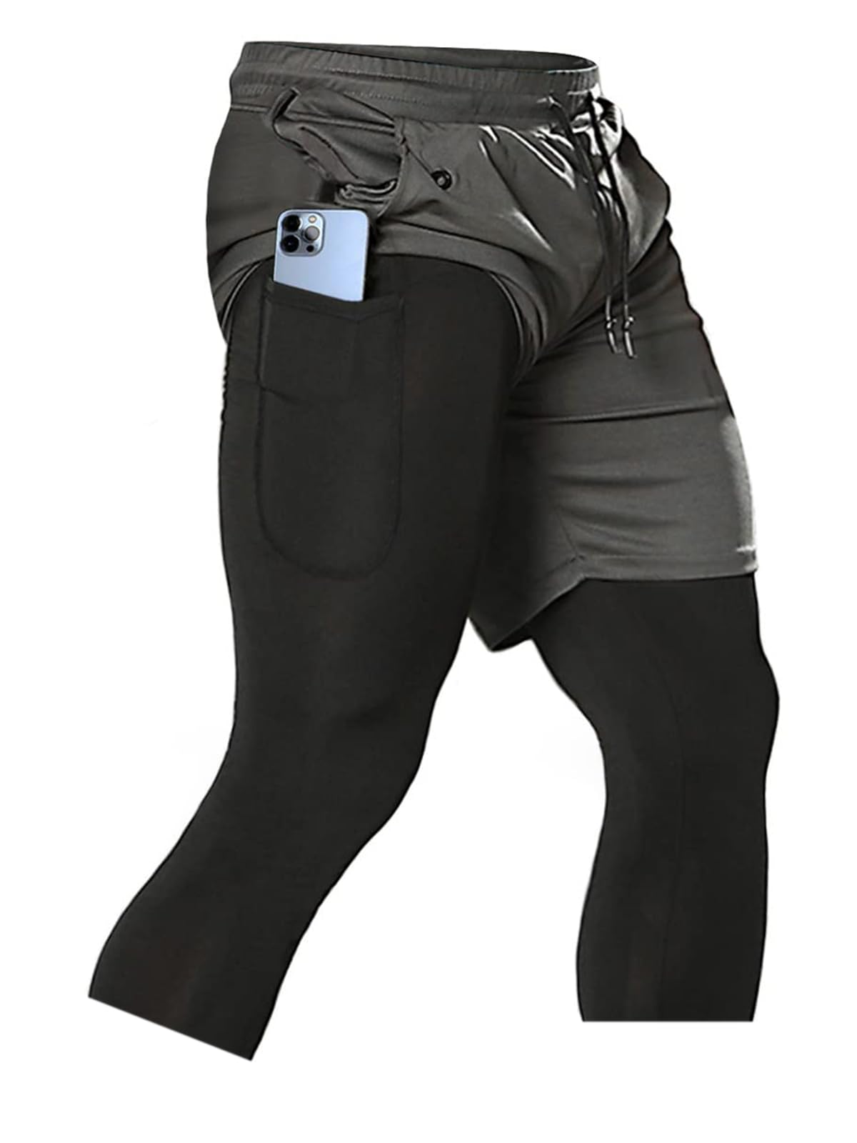 Aolesy Men's 2 in 1 Running Pants, Gym Workout Compression Pants for Men Training Athletic