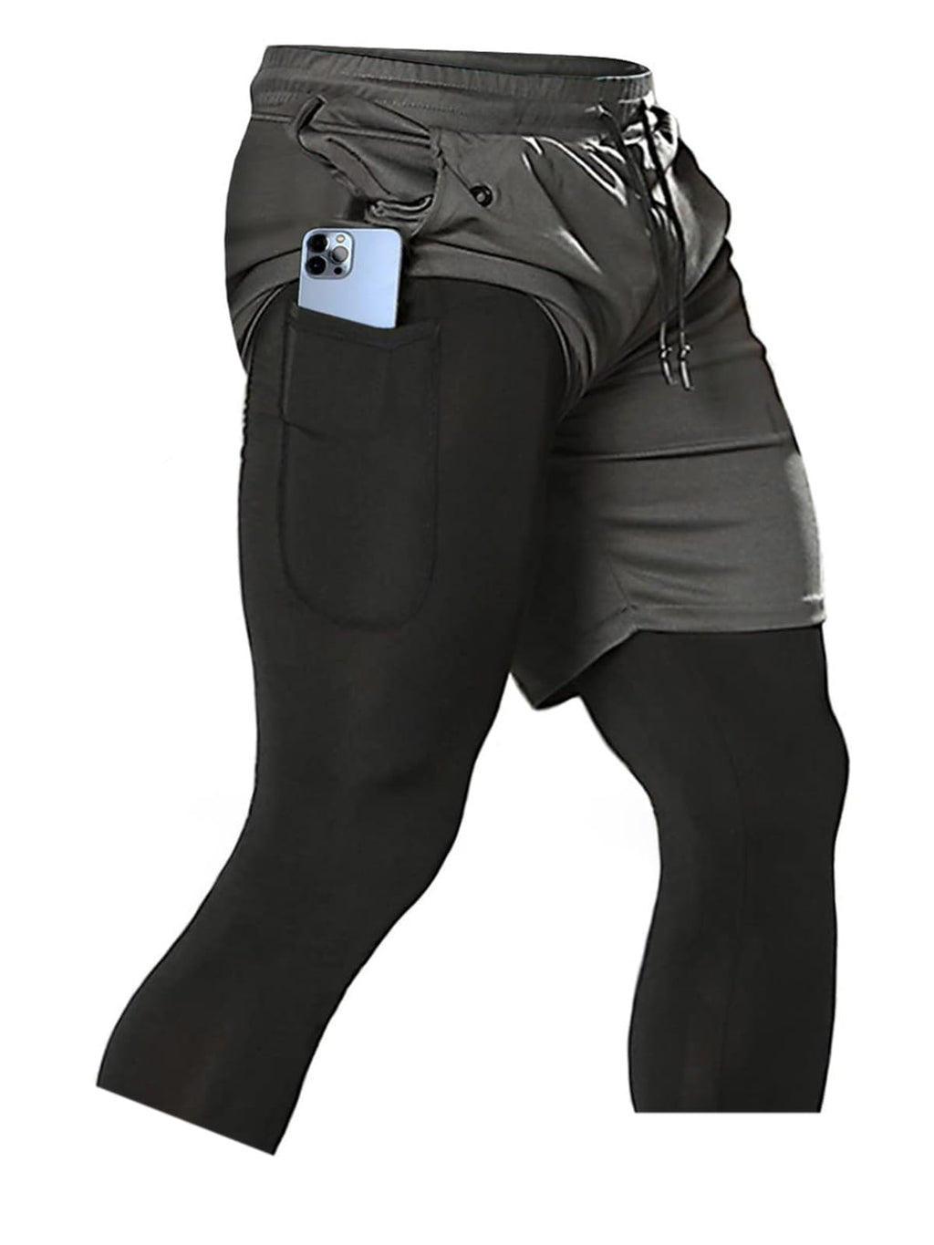 Aolesy Men's 2 in 1 Running Pants, Gym Workout Compression Pants for Men Training Athletic