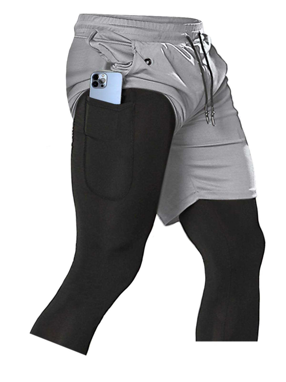 Aolesy Men's 2 in 1 Running Pants, Gym Workout Compression Pants for Men Training Athletic