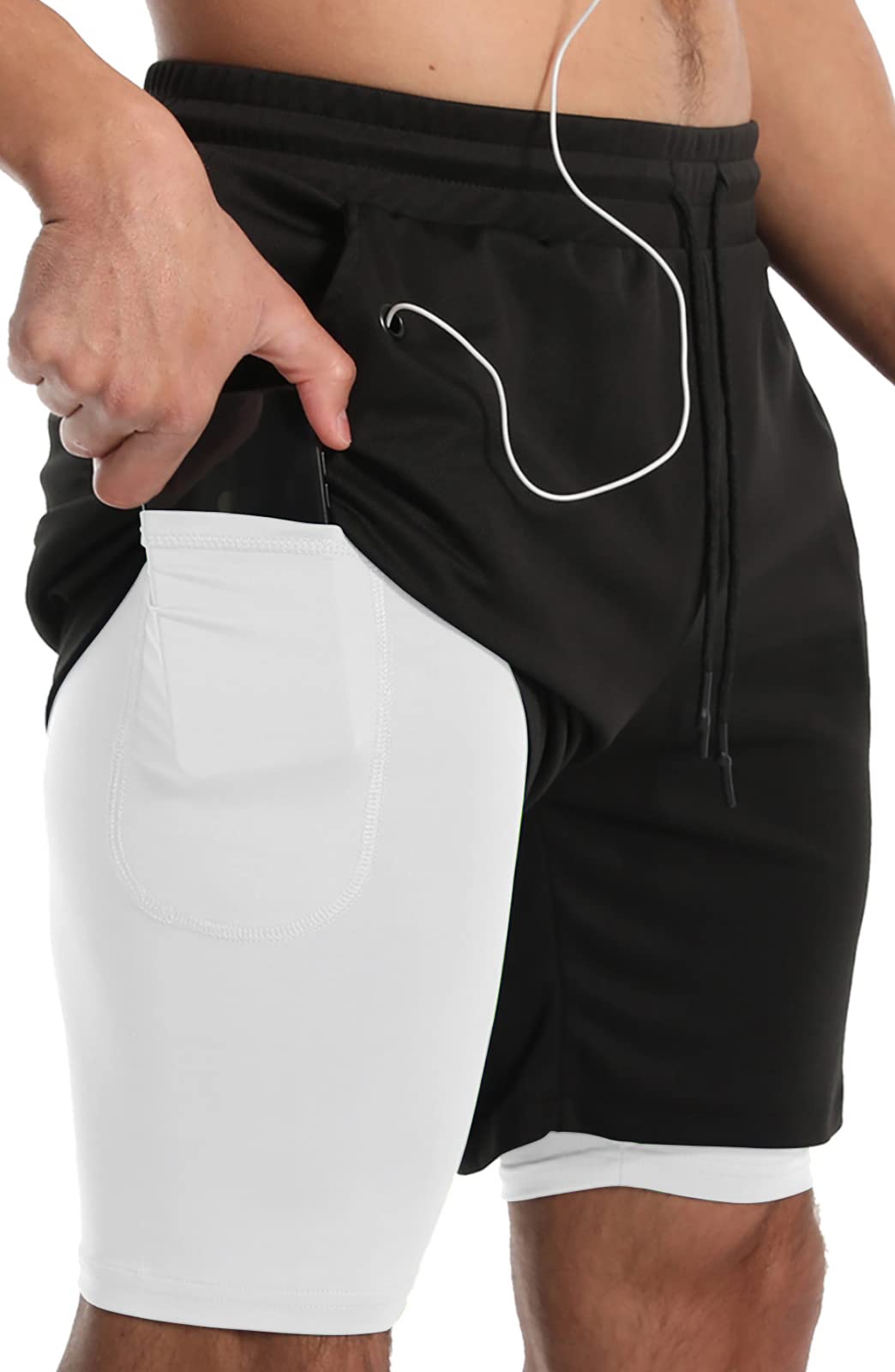 JWJ Men's 2 in 1 Workout Running Shorts 7 Inch Lightweight Athletic Gym Shorts with Compression Liner