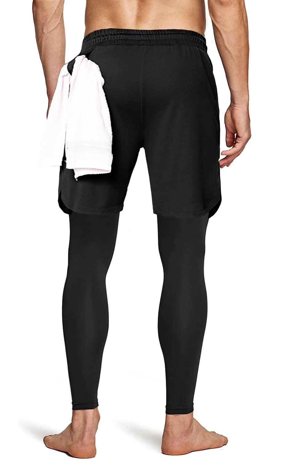 Aolesy Men's 2 in 1 Running Pants, Gym Workout Compression Pants for Men Training Athletic