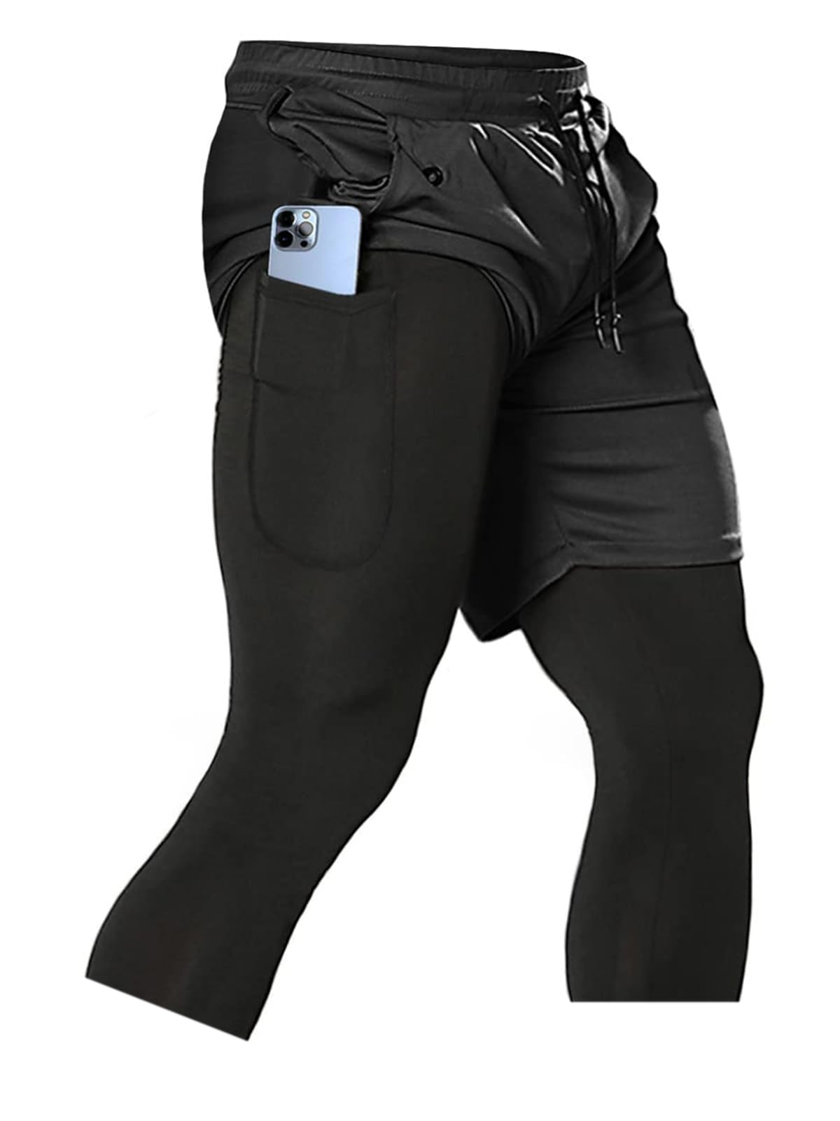 Aolesy Men's 2 in 1 Running Pants, Gym Workout Compression Pants for Men Training Athletic