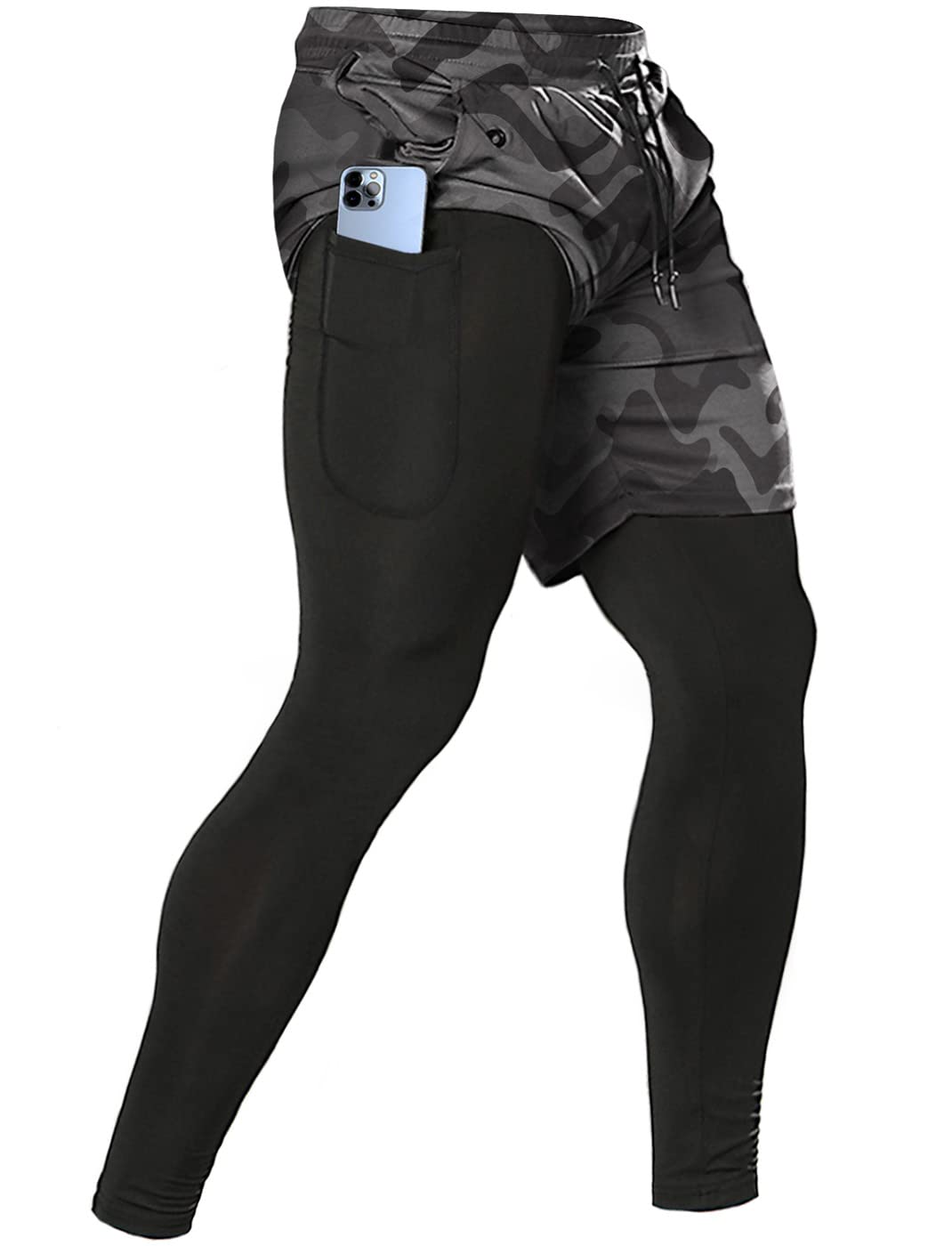 Aolesy Men's 2 in 1 Running Pants, Gym Workout Compression Pants for Men Training Athletic