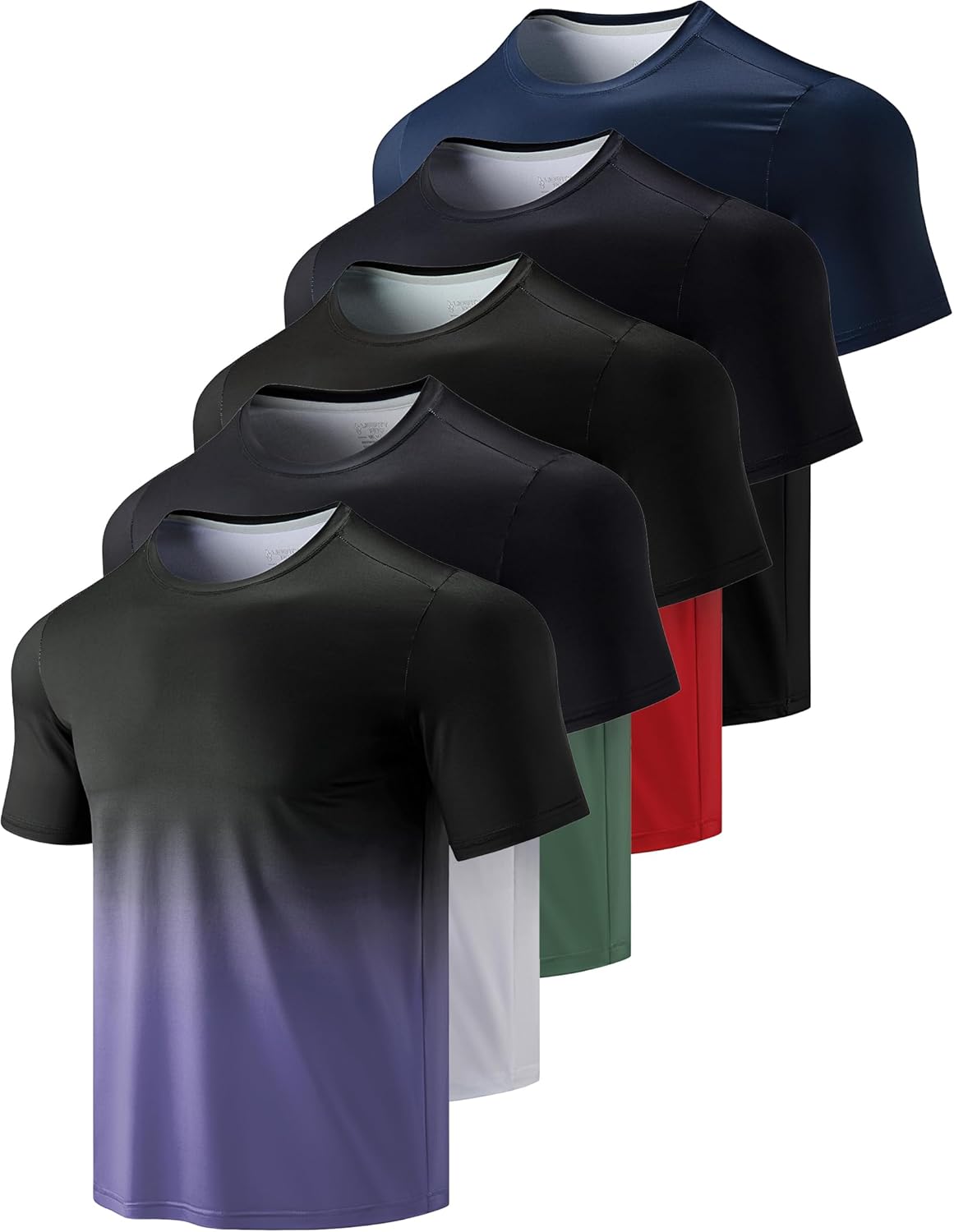 5 Pack Men’s Active Quick Dry Crew Neck T Shirts | Athletic Running Gym Workout Short Sleeve Tee Tops Bulk