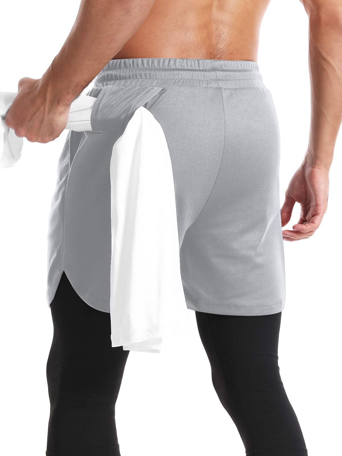 Aolesy Men's 2 in 1 Running Pants, Gym Workout Compression Pants for Men Training Athletic