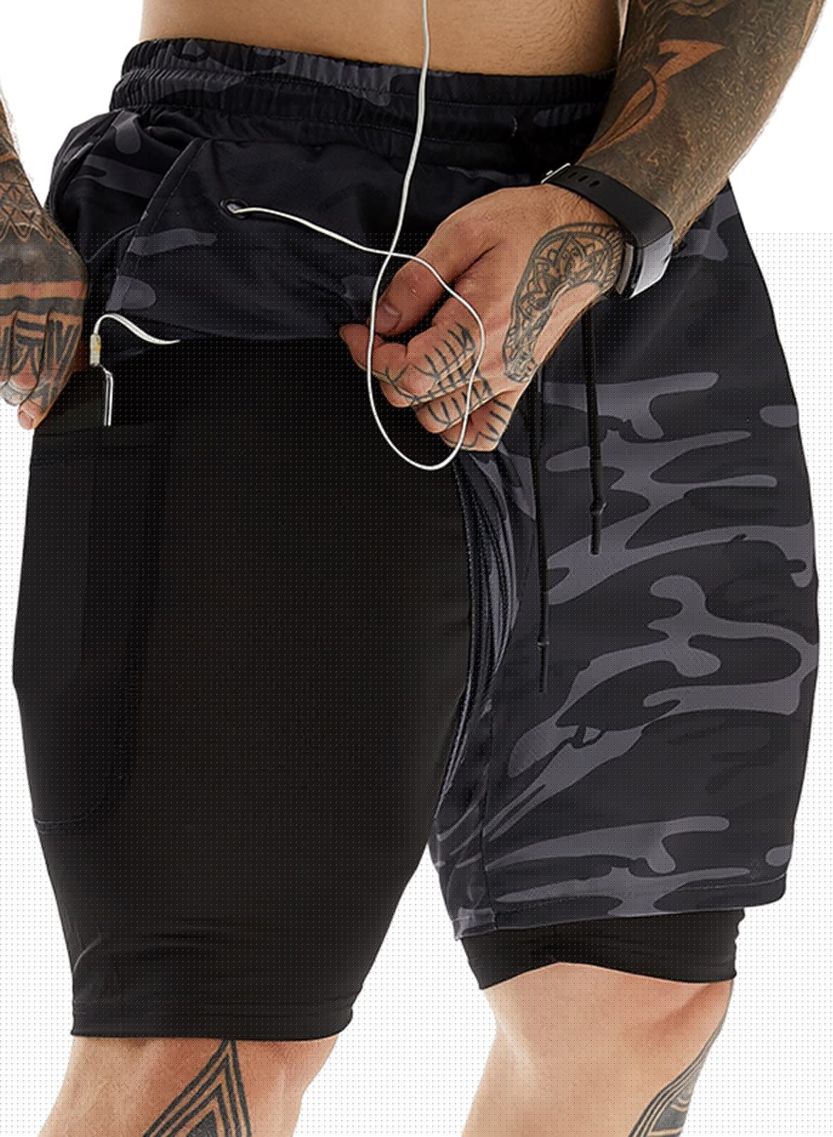 JWJ Men's 2 in 1 Workout Running Shorts 7 Inch Lightweight Athletic Gym Shorts with Compression Liner