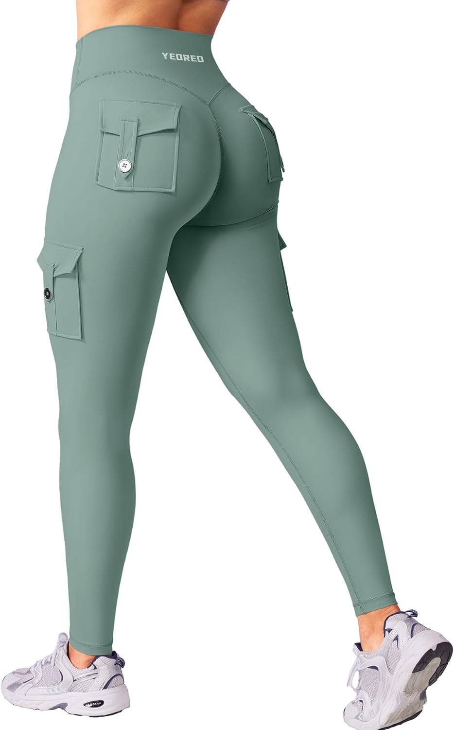 YEOREO CoreFlex Workout Cargo Leggings with Pockets for Women Hidden Scrunch Butt Lifting Leggings Gym Yoga Pants