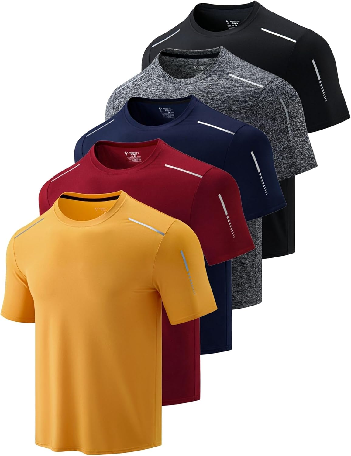 5 Pack Men’s Active Quick Dry Crew Neck T Shirts | Athletic Running Gym Workout Short Sleeve Tee Tops Bulk