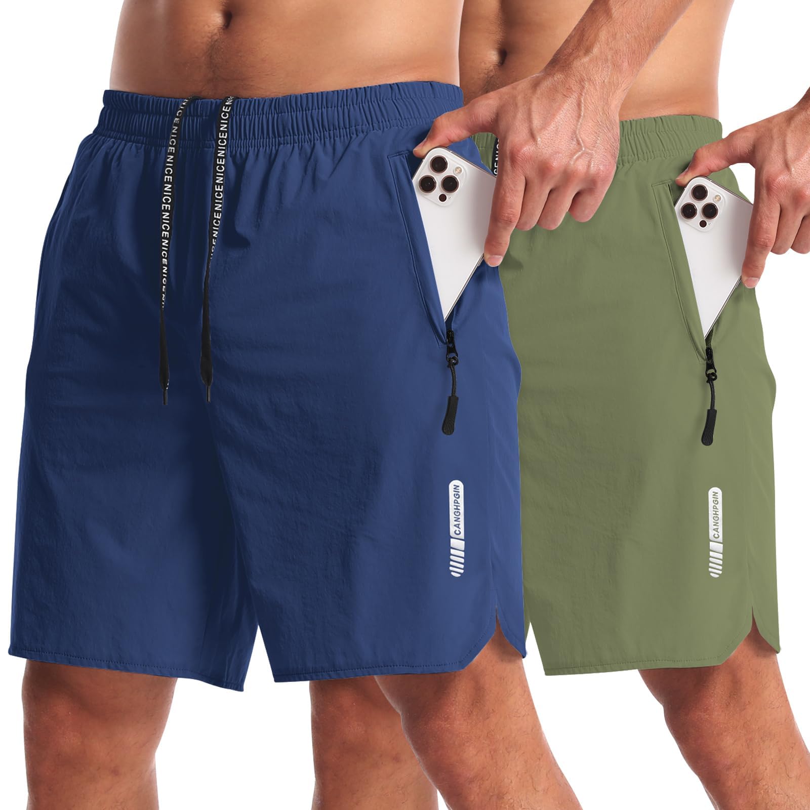 CANGHPGIN 2 Pack Mens Workout Athletic Shorts 7 inch Inseam Quick Dry Hiking Shorts Men Lightweight Sports Gym Shorts Running