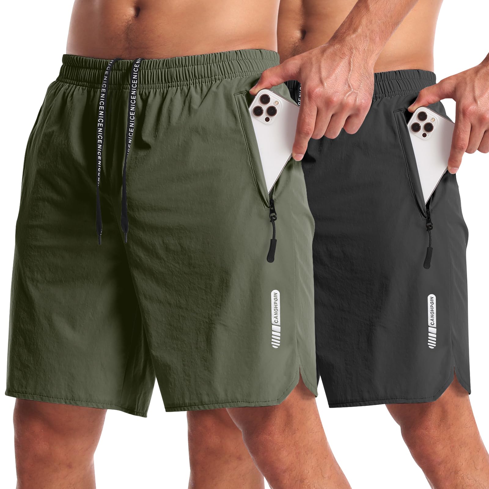 CANGHPGIN 2 Pack Mens Workout Athletic Shorts 7 inch Inseam Quick Dry Hiking Shorts Men Lightweight Sports Gym Shorts Running