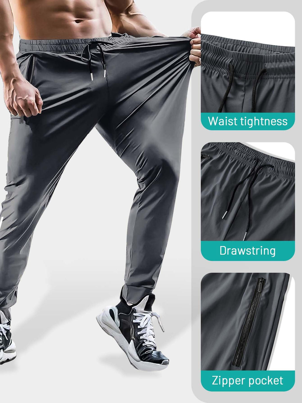 Men's Hiking Pants Quick-Dry Lightweight Sweatpants Outdoor Fishing Pants Water Resistant with Zipper Pockets