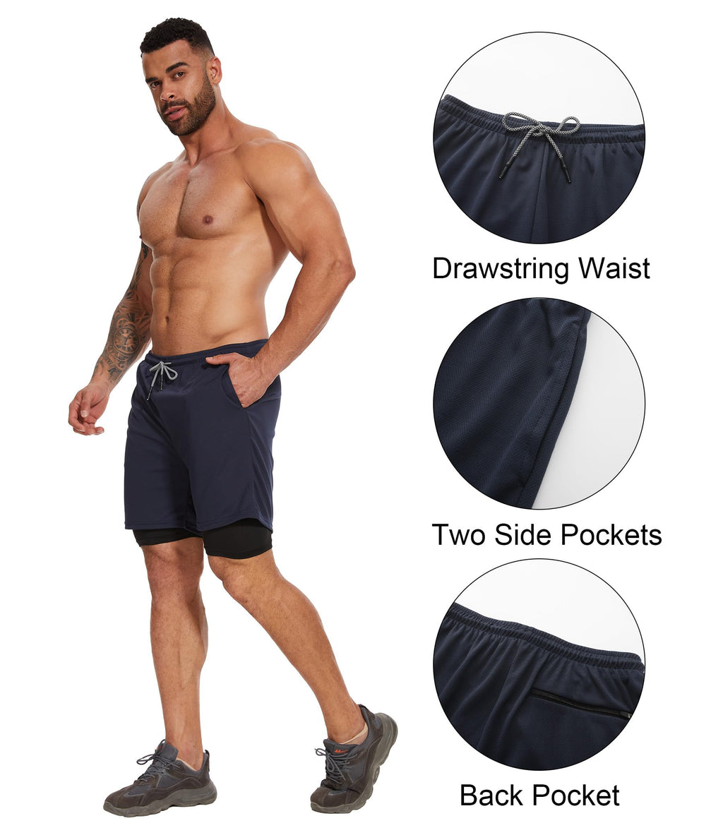 Kinglaman 4 Pack Mens 2 in 1 Running Workout Shorts with Liner, Gym Athletic Quick Dry Sport Shorts with Pockets