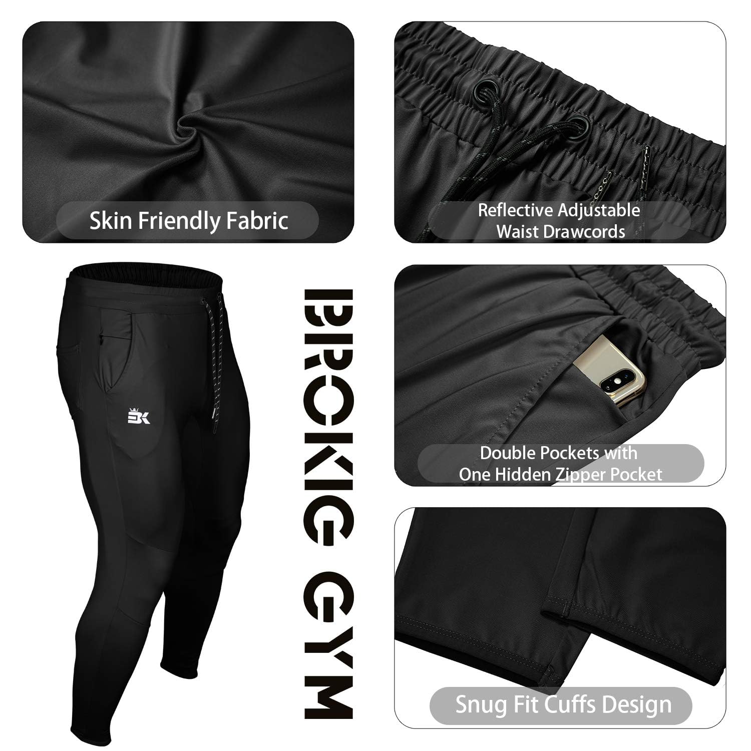 BROKIG Mens Lightweight Gym Jogger Pants,Men's Workout Sweatpants with Zip Pocket