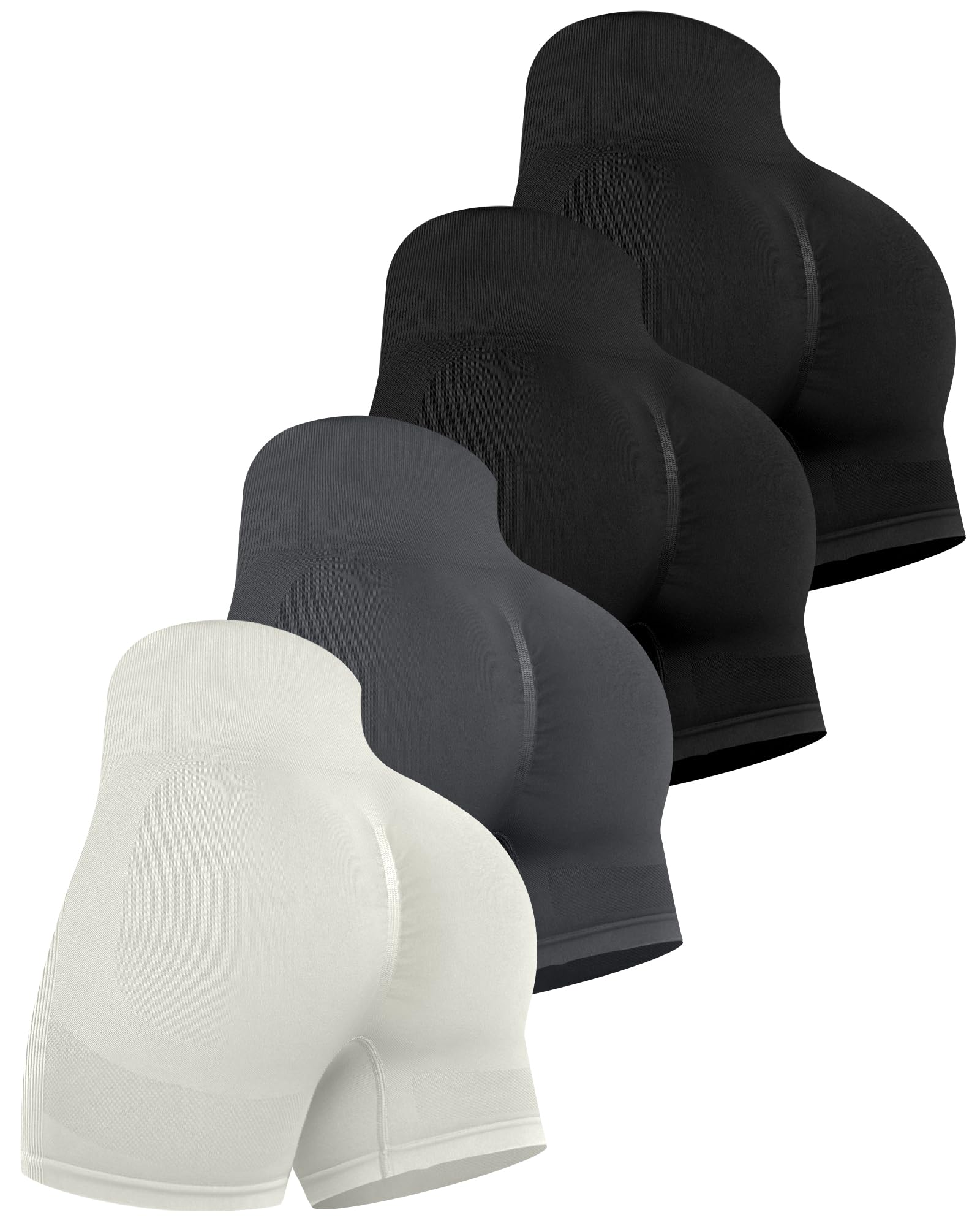 CHRLEISURE Women's 4 Packs Workout Gym Shorts, High Waisted Butt Lifting Scrunch Butt Seamless Booty Shorts