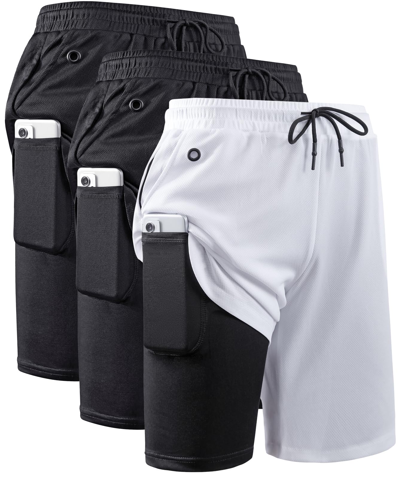 JWJ Men's 2 in 1 Workout Running Shorts 7 Inch Lightweight Athletic Gym Shorts with Compression Liner