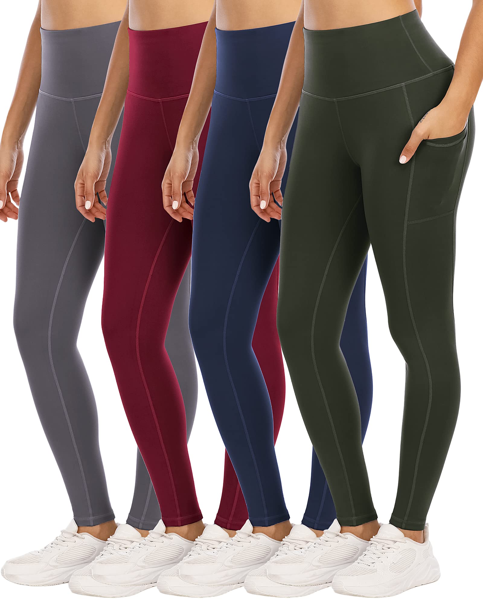 4 Pack Leggings with Pockets for Women,High Waist Tummy Control Workout Yoga Pants