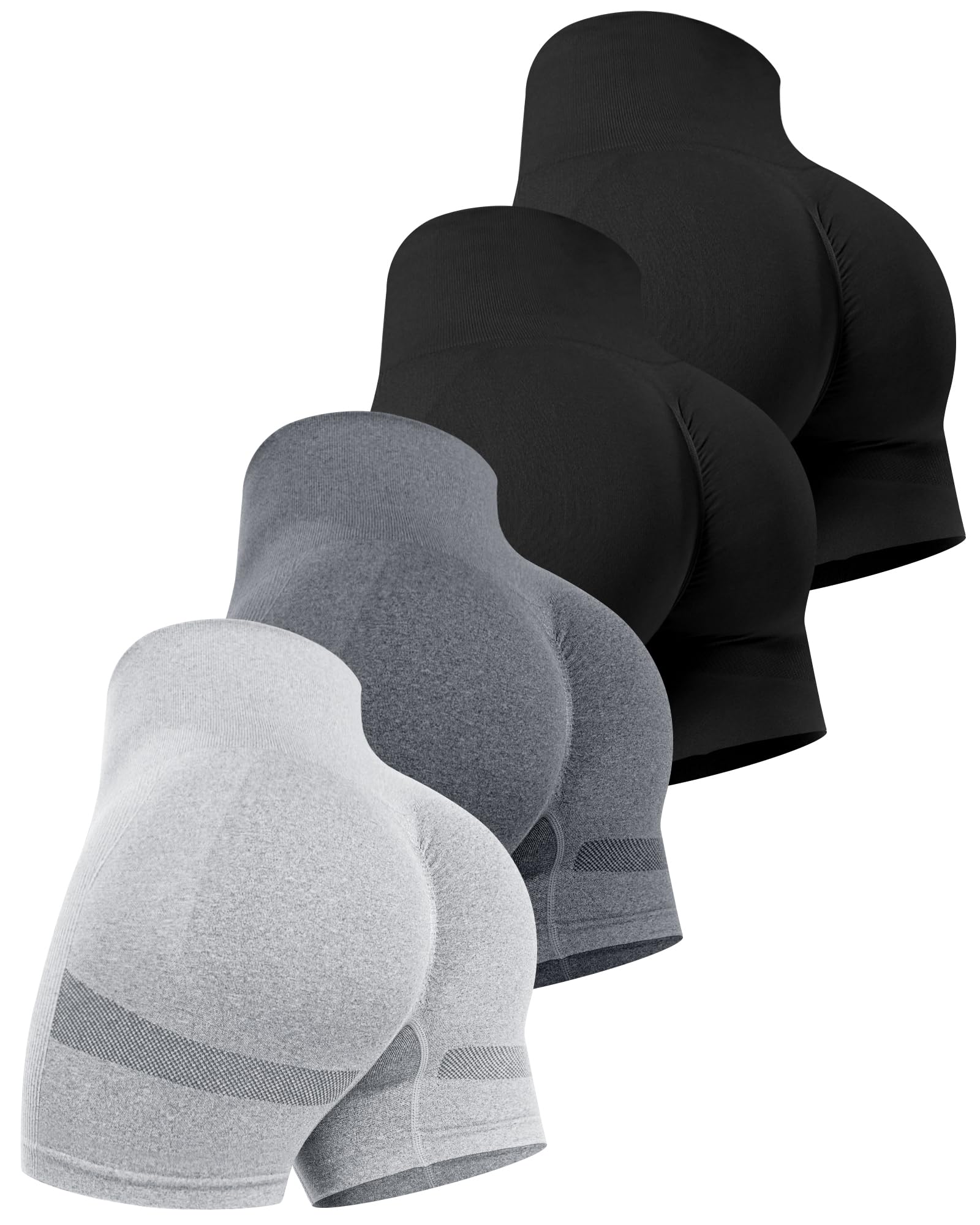 CHRLEISURE Women's 4 Packs Workout Gym Shorts, High Waisted Butt Lifting Scrunch Butt Seamless Booty Shorts
