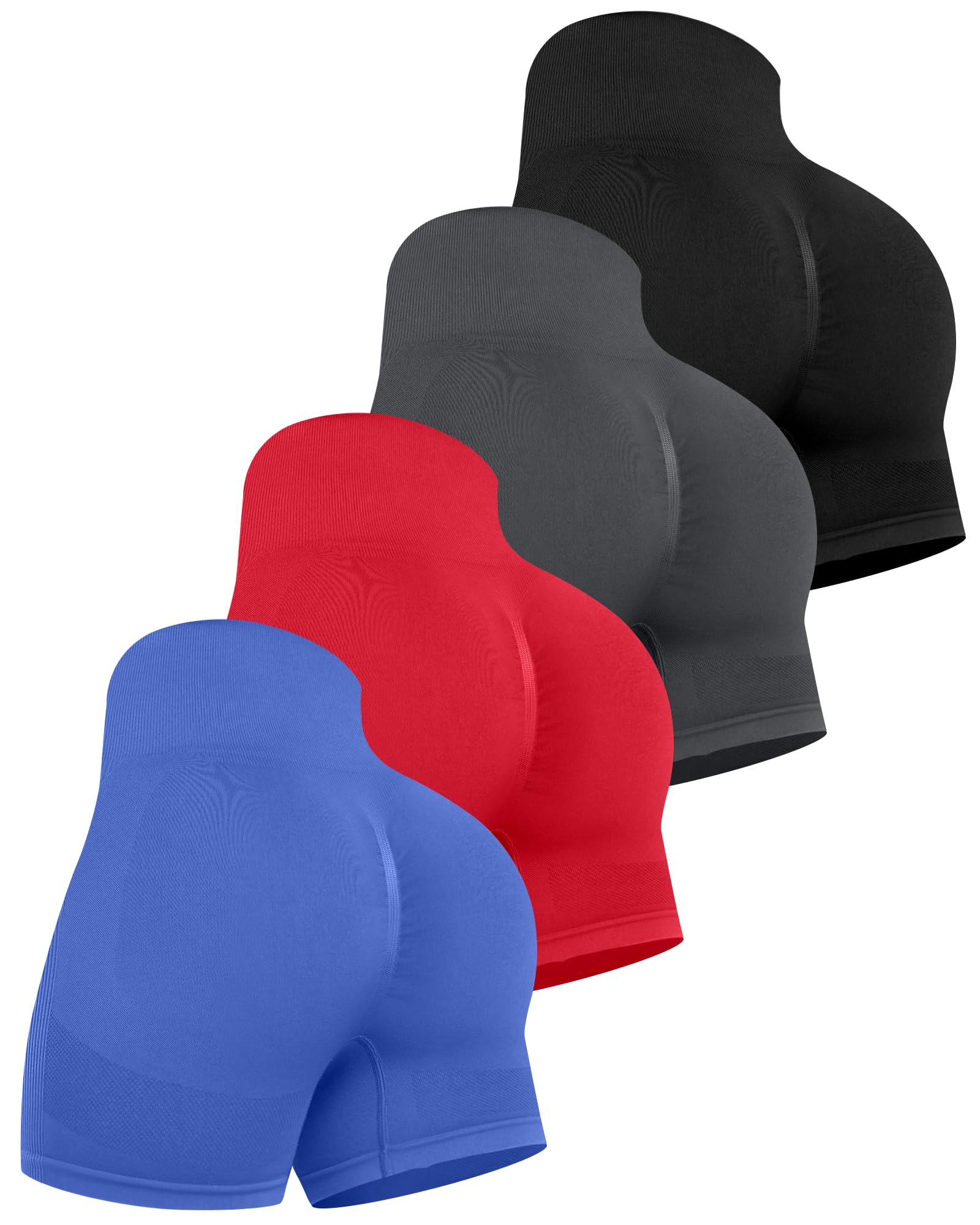 CHRLEISURE Women's 4 Packs Workout Gym Shorts, High Waisted Butt Lifting Scrunch Butt Seamless Booty Shorts