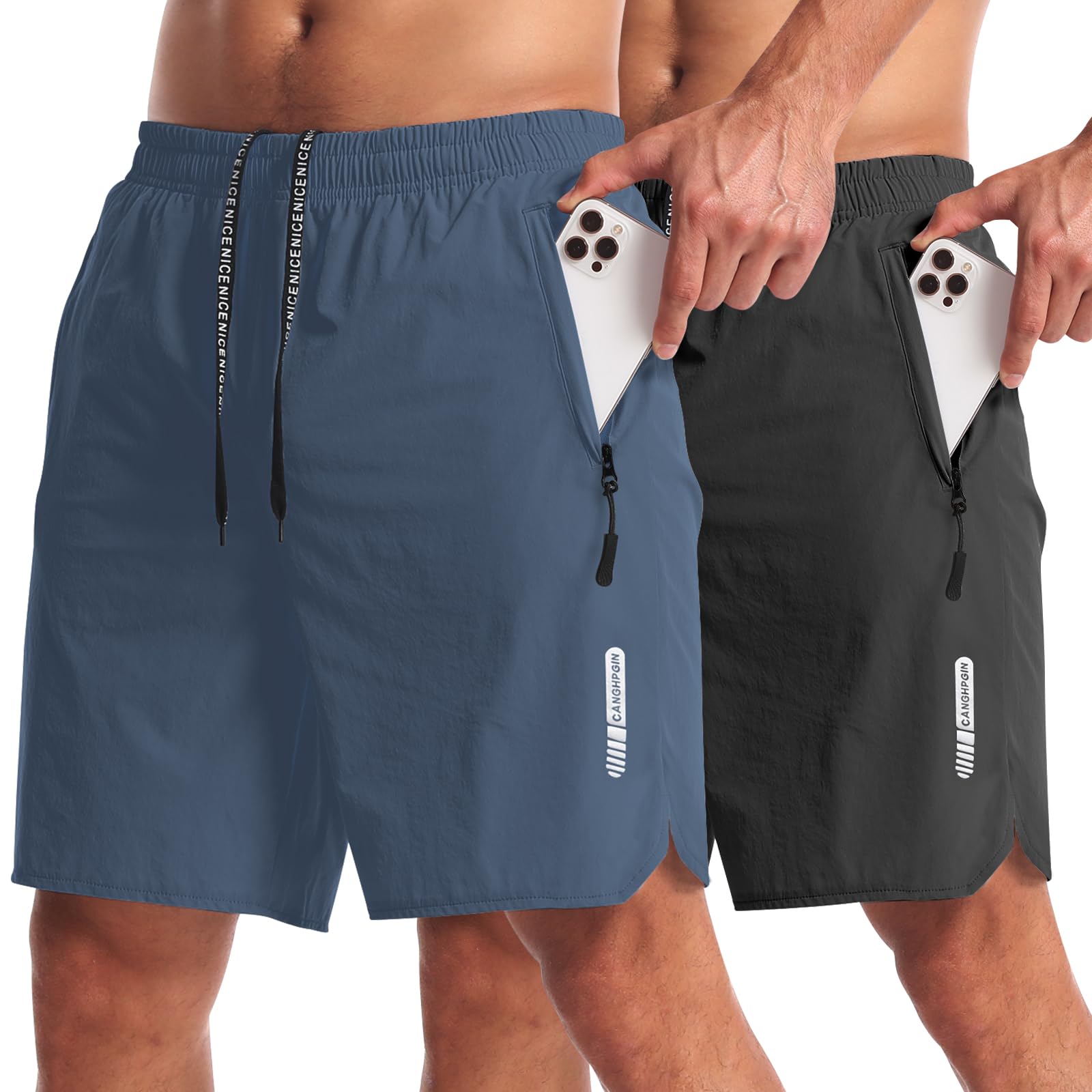 CANGHPGIN 2 Pack Mens Workout Athletic Shorts 7 inch Inseam Quick Dry Hiking Shorts Men Lightweight Sports Gym Shorts Running