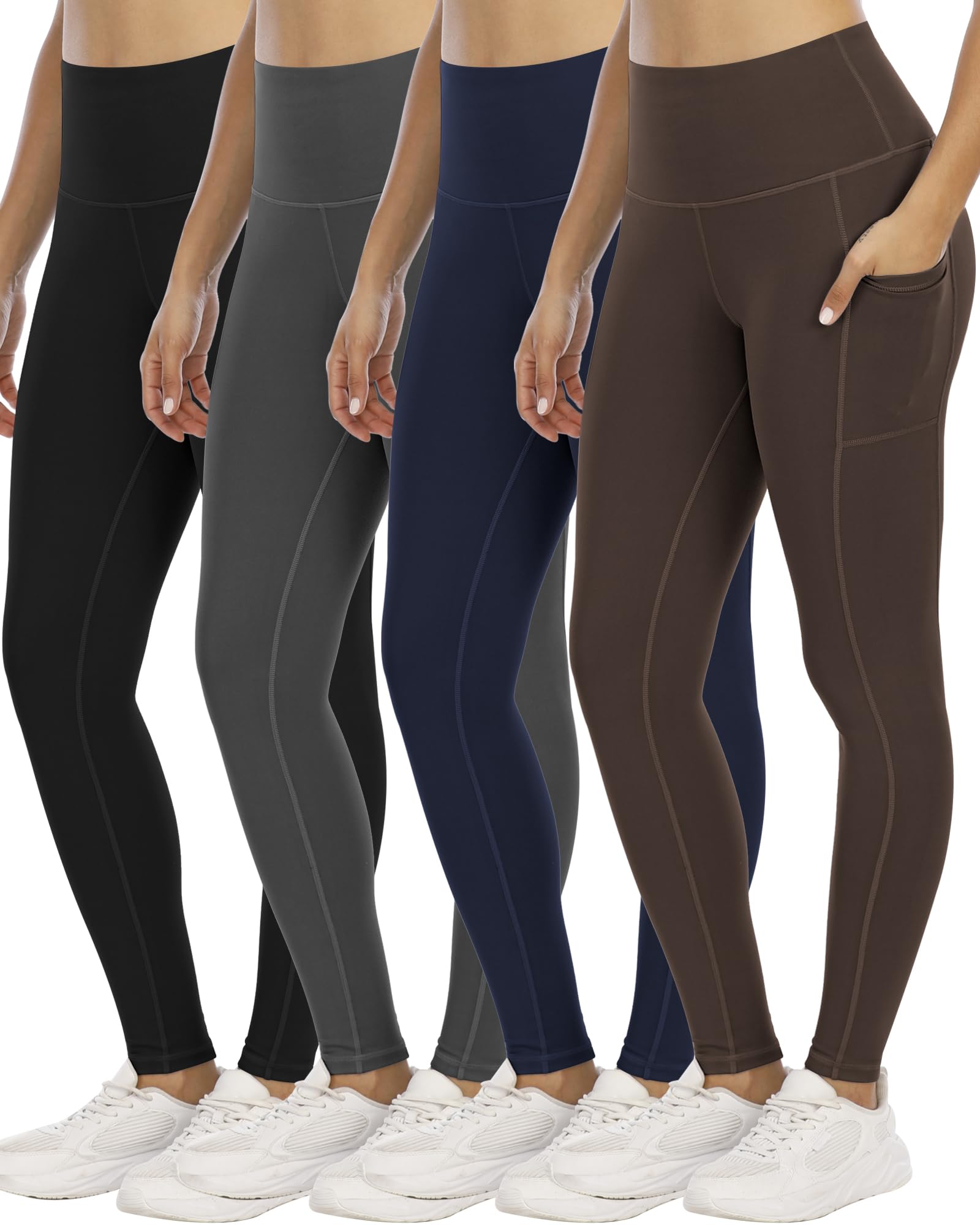 4 Pack Leggings with Pockets for Women,High Waist Tummy Control Workout Yoga Pants