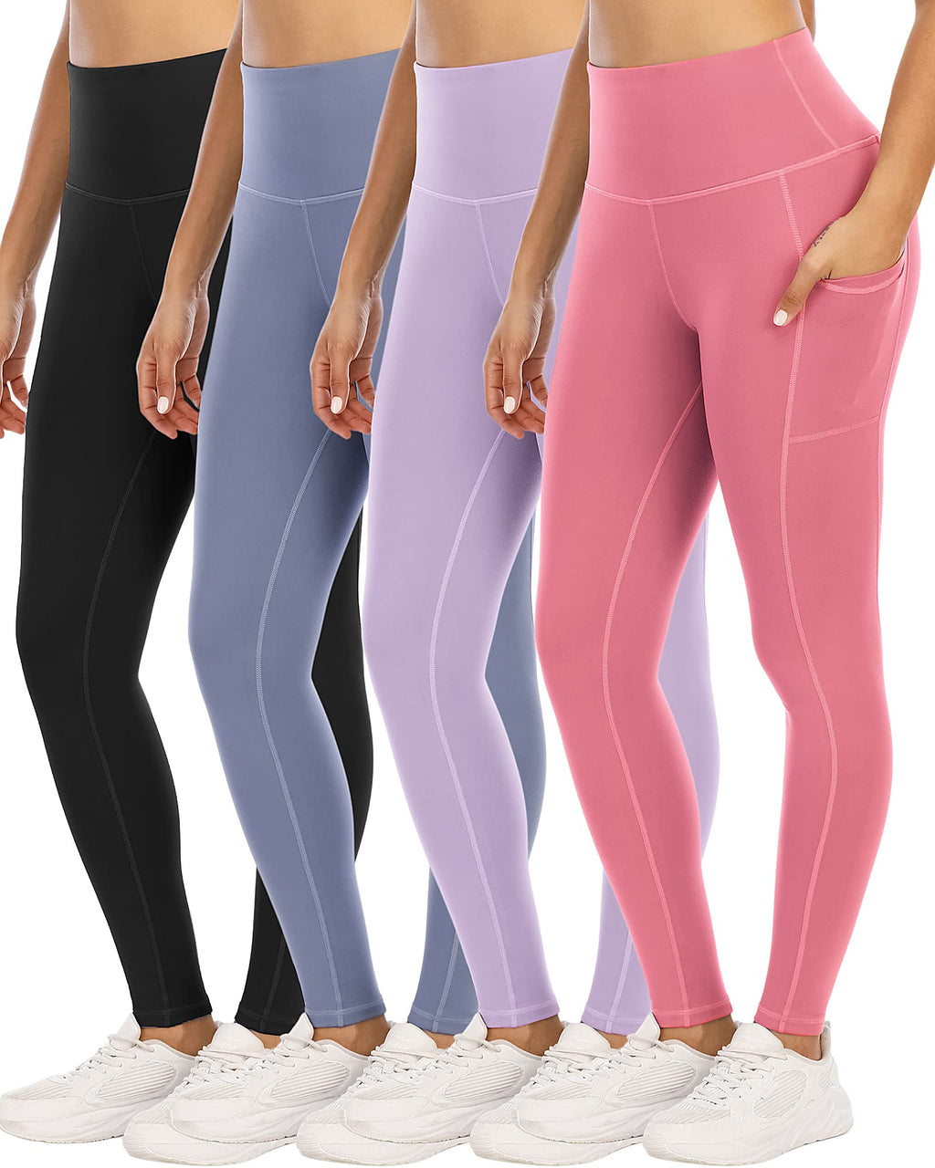 4 Pack Leggings with Pockets for Women,High Waist Tummy Control Workout Yoga Pants