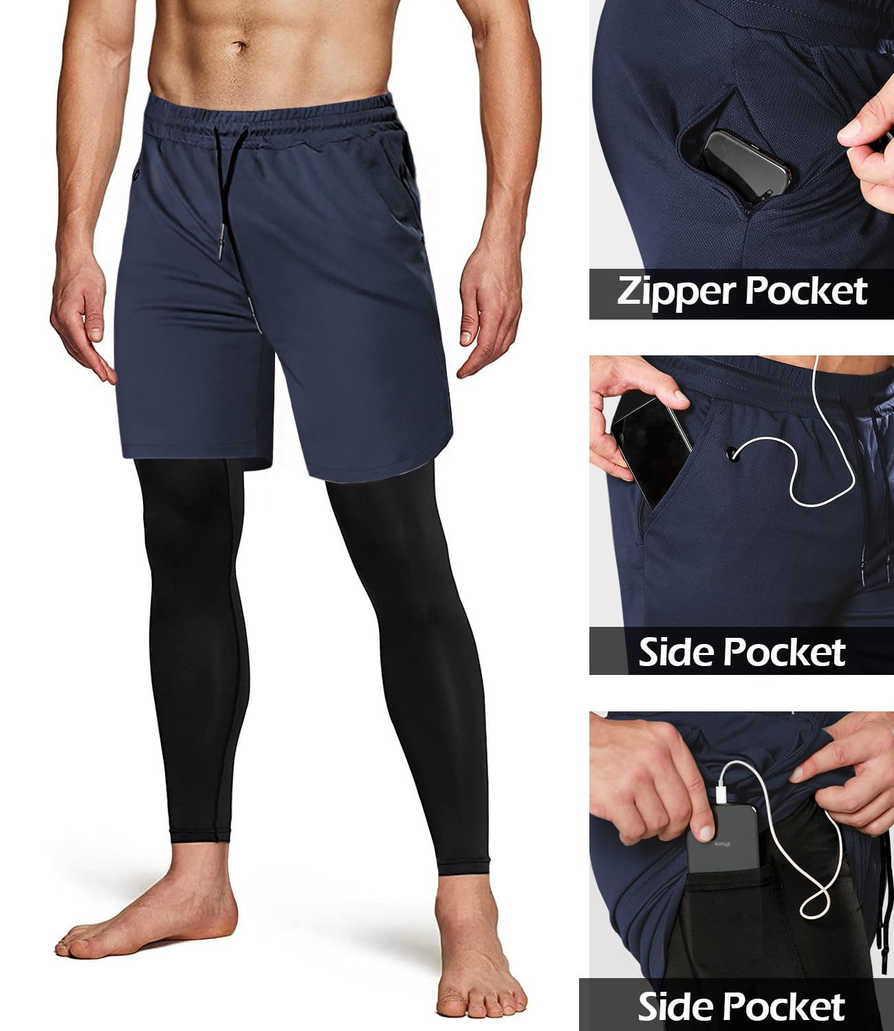 Aolesy Men's 2 in 1 Running Pants, Gym Workout Compression Pants for Men Training Athletic