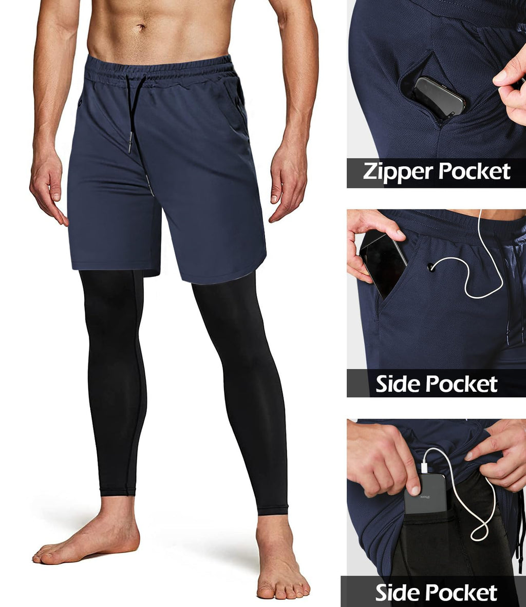 Aolesy Men's 2 in 1 Running Pants, Gym Workout Compression Pants for Men Training Athletic