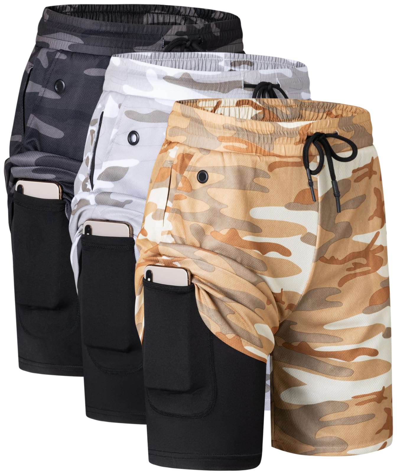 JWJ Men's 2 in 1 Workout Running Shorts 7 Inch Lightweight Athletic Gym Shorts with Compression Liner