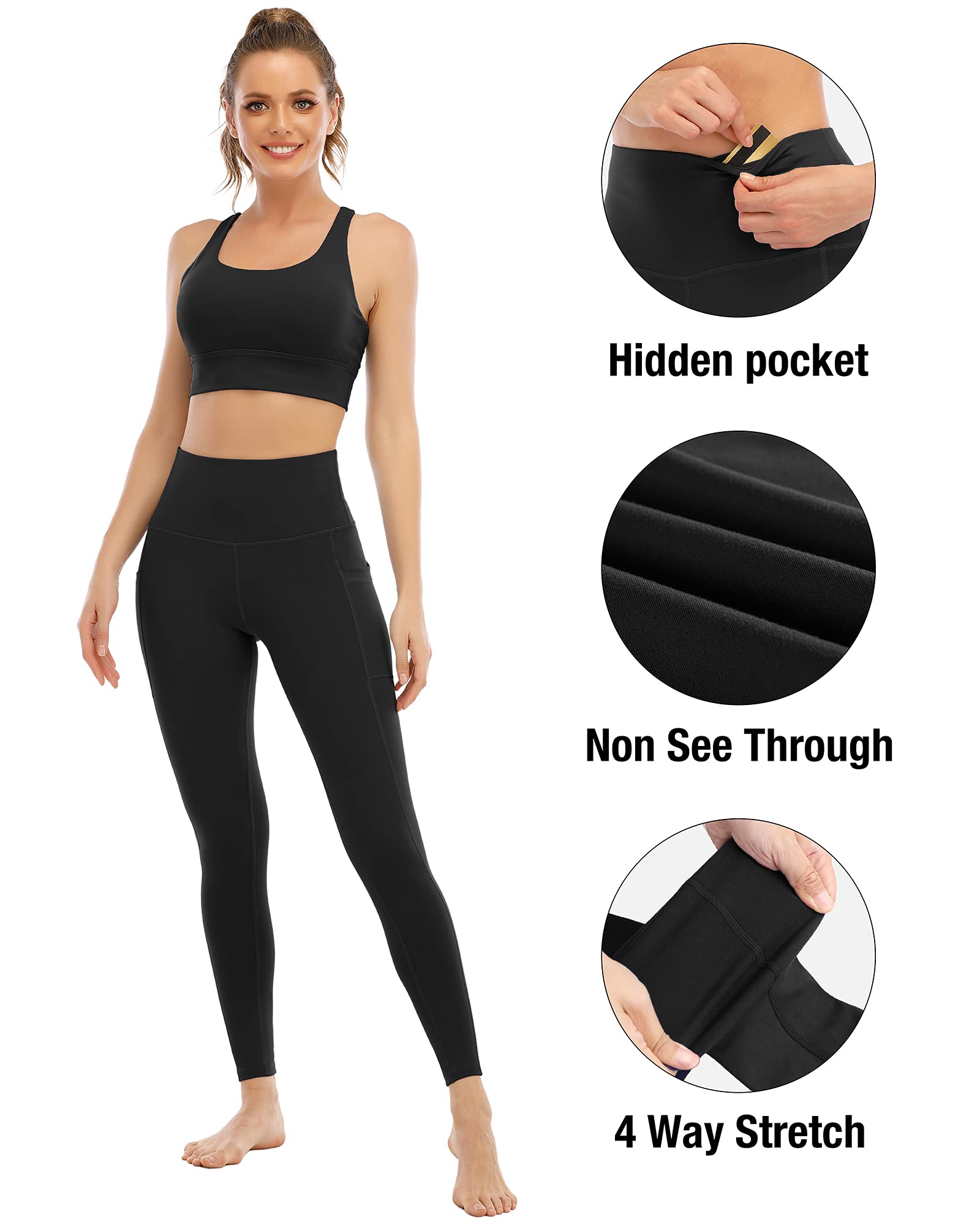 4 Pack Leggings with Pockets for Women,High Waist Tummy Control Workout Yoga Pants