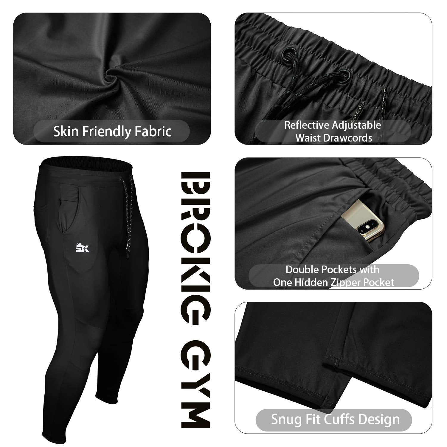 BROKIG Mens Lightweight Gym Jogger Pants,Men's Workout Sweatpants with Zip Pocket