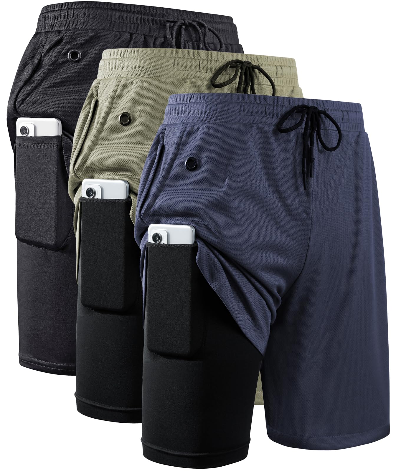 JWJ Men's 2 in 1 Workout Running Shorts 7 Inch Lightweight Athletic Gym Shorts with Compression Liner