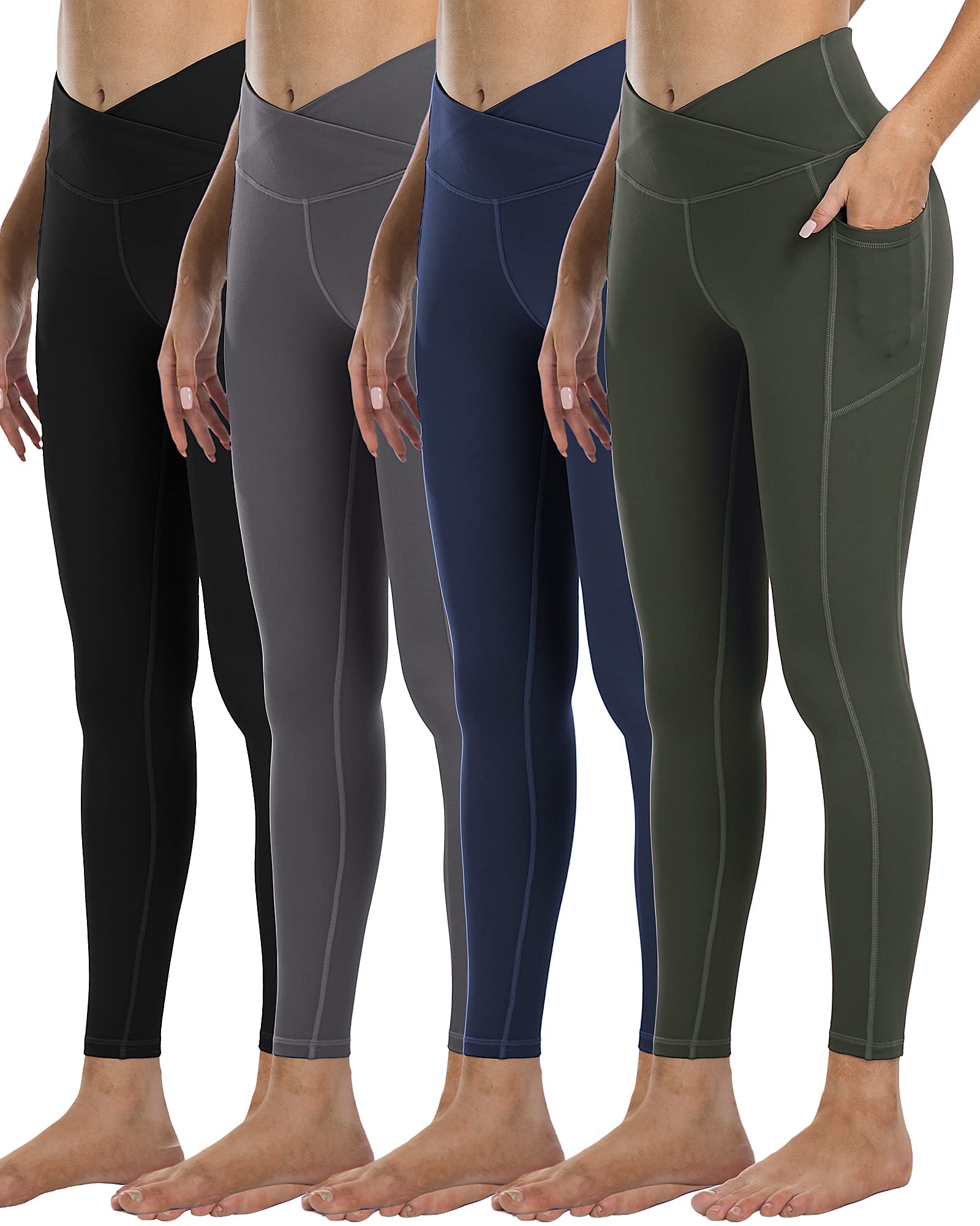 4 Pack Leggings with Pockets for Women,High Waist Tummy Control Workout Yoga Pants