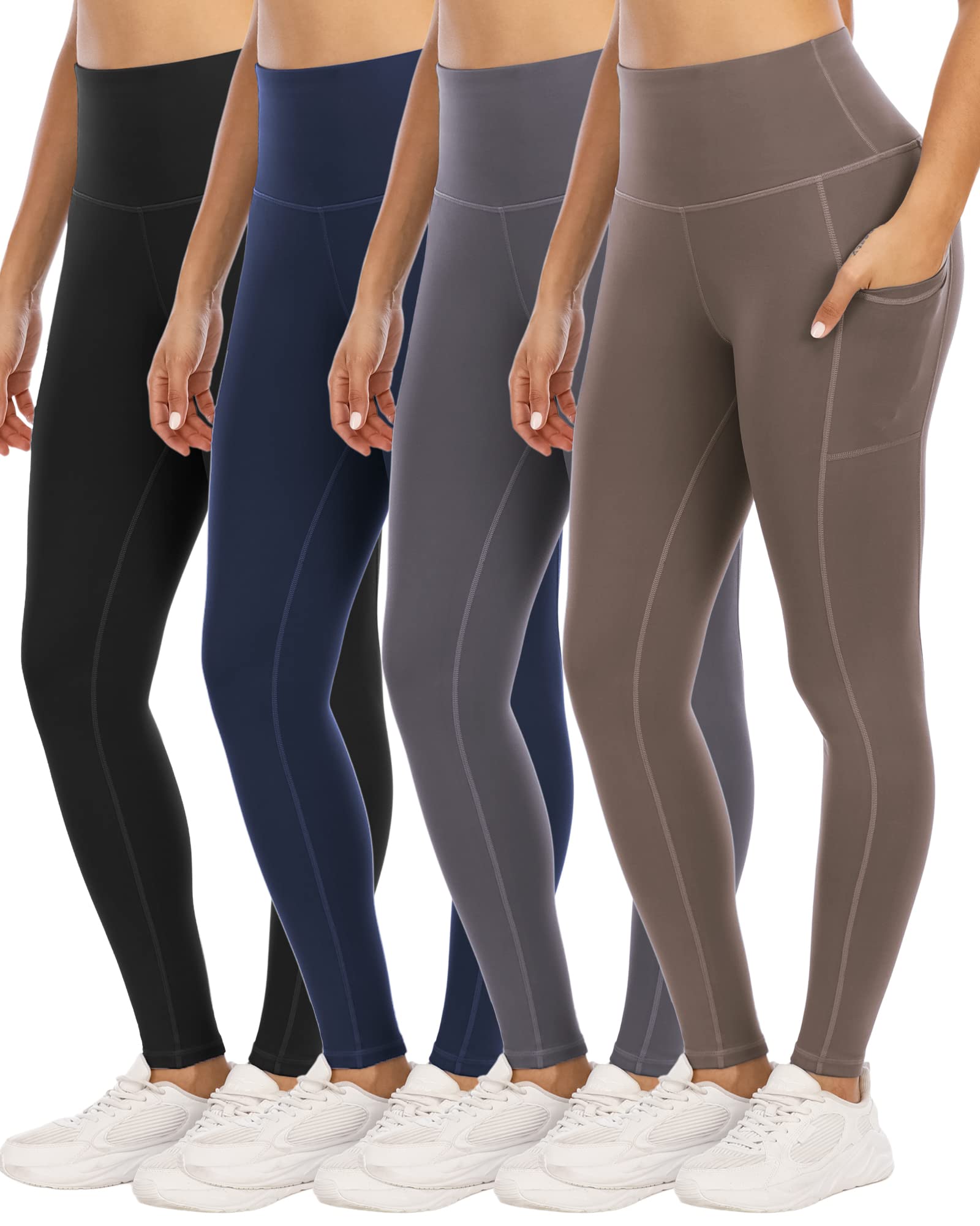 4 Pack Leggings with Pockets for Women,High Waist Tummy Control Workout Yoga Pants