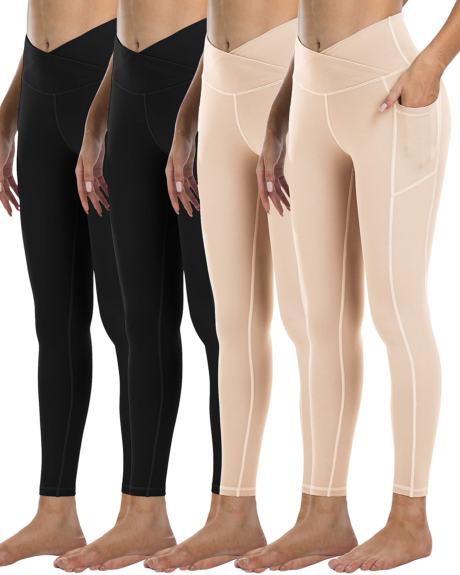 4 Pack Leggings with Pockets for Women,High Waist Tummy Control Workout Yoga Pants