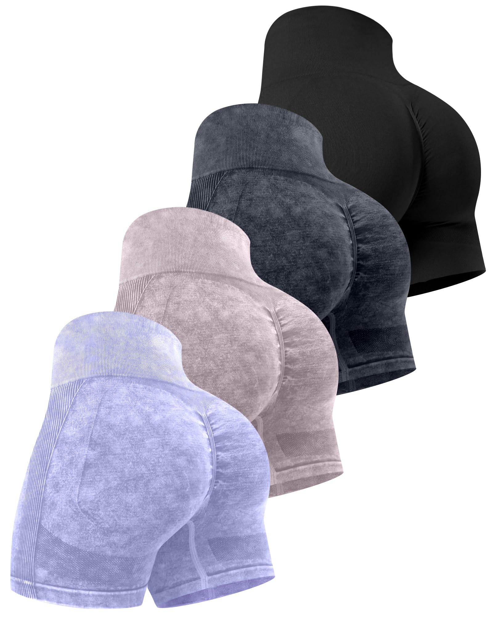 CHRLEISURE Women's 4 Packs Workout Gym Shorts, High Waisted Butt Lifting Scrunch Butt Seamless Booty Shorts