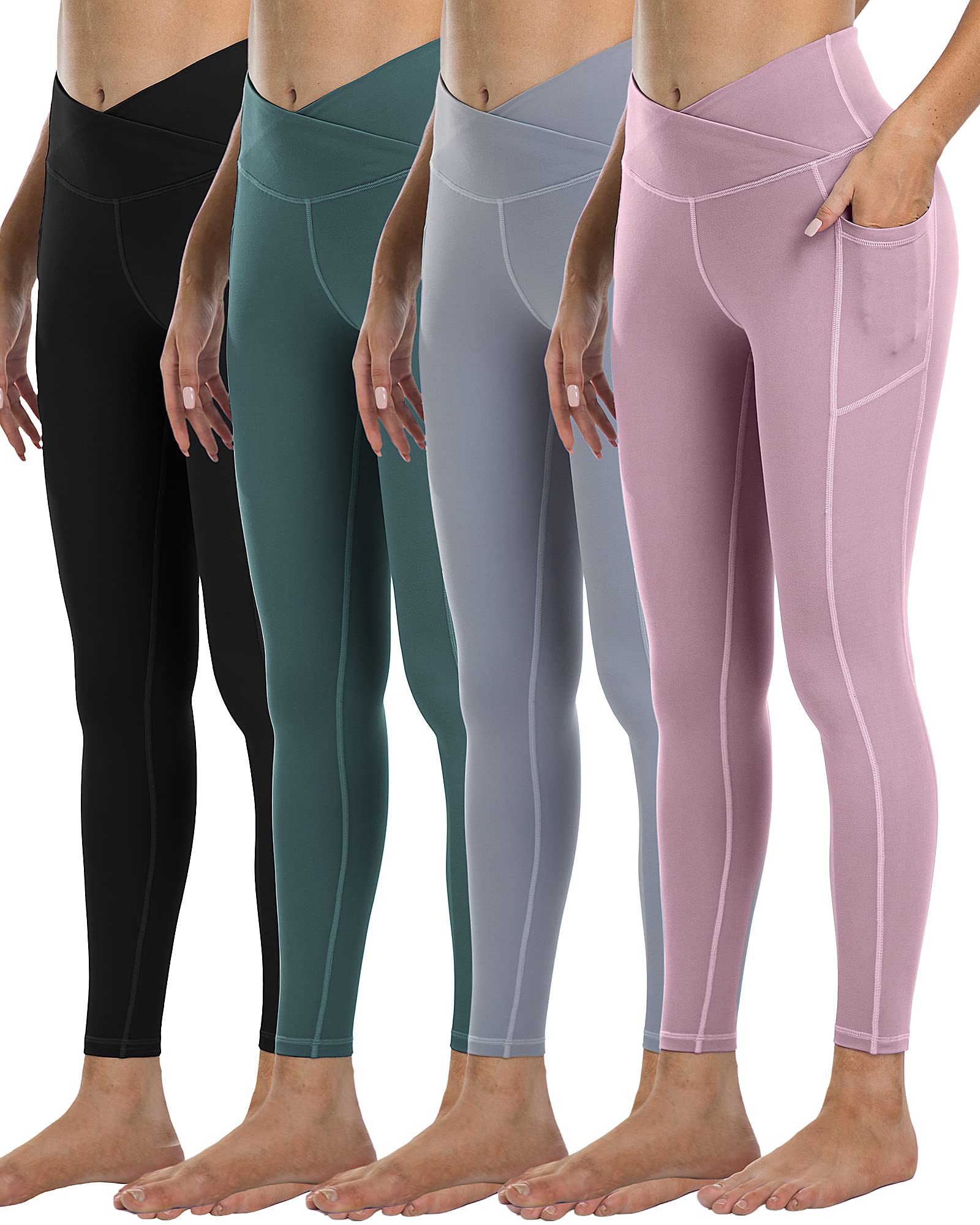 4 Pack Leggings with Pockets for Women,High Waist Tummy Control Workout Yoga Pants