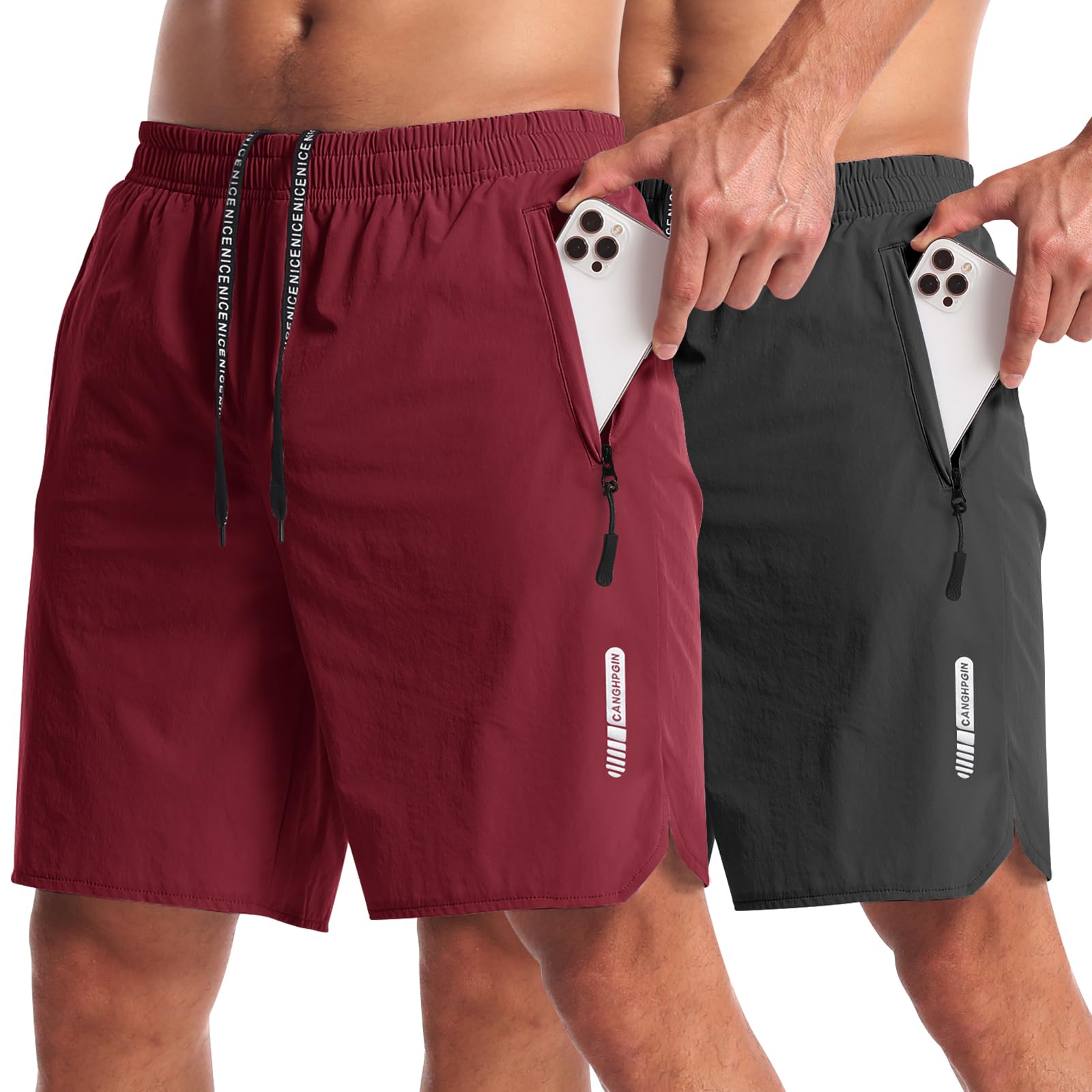 CANGHPGIN 2 Pack Mens Workout Athletic Shorts 7 inch Inseam Quick Dry Hiking Shorts Men Lightweight Sports Gym Shorts Running