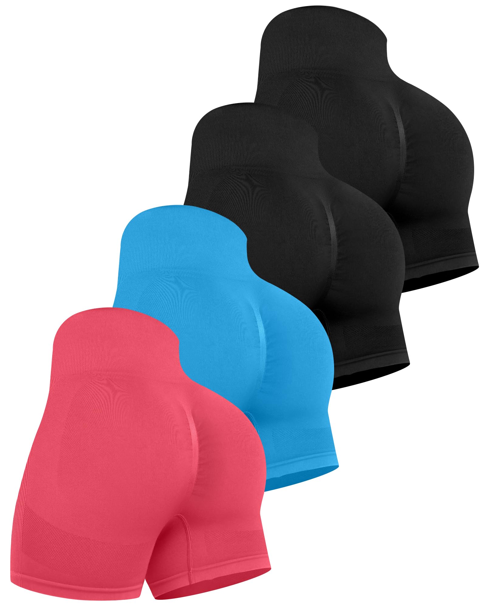 CHRLEISURE Women's 4 Packs Workout Gym Shorts, High Waisted Butt Lifting Scrunch Butt Seamless Booty Shorts