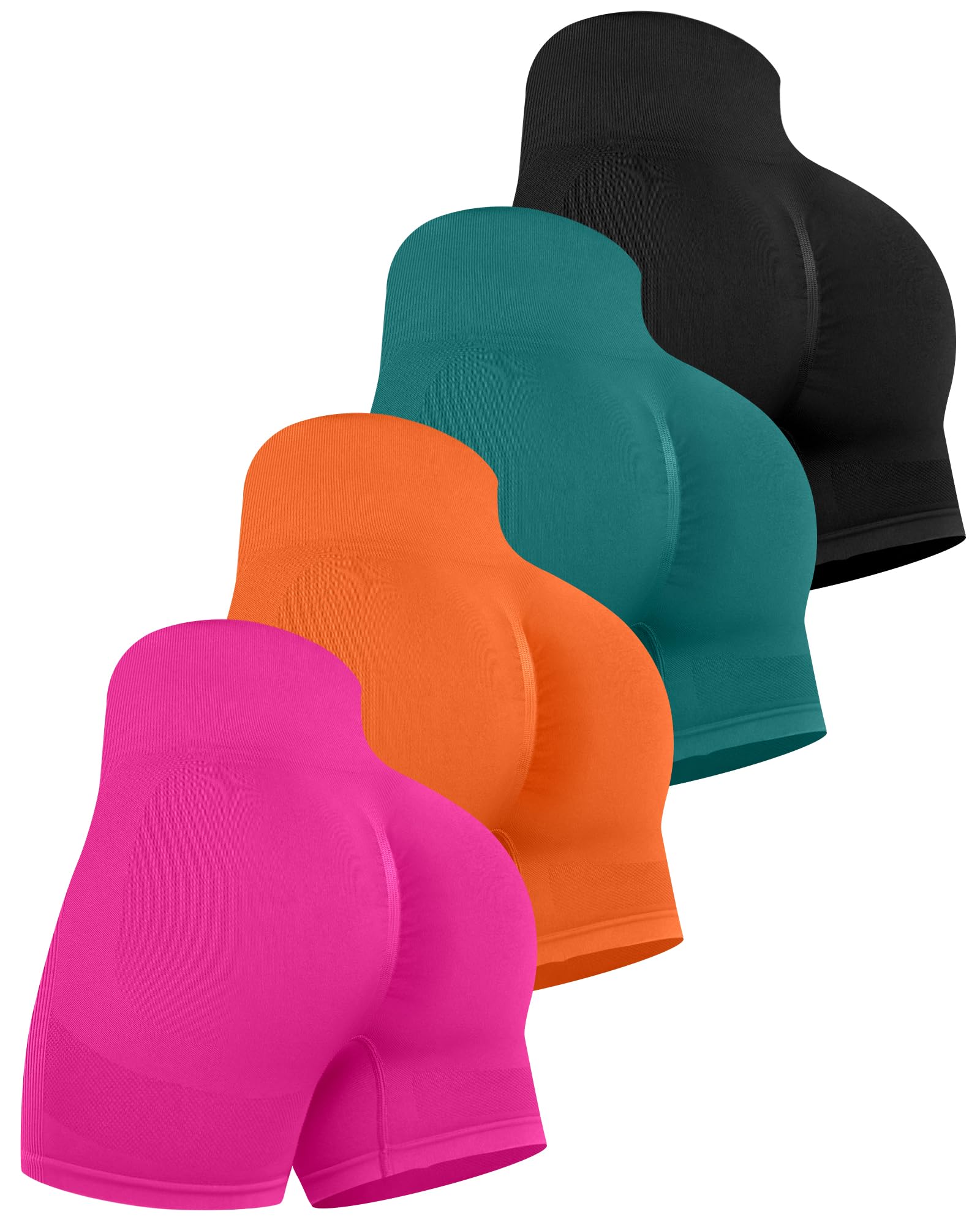 CHRLEISURE Women's 4 Packs Workout Gym Shorts, High Waisted Butt Lifting Scrunch Butt Seamless Booty Shorts