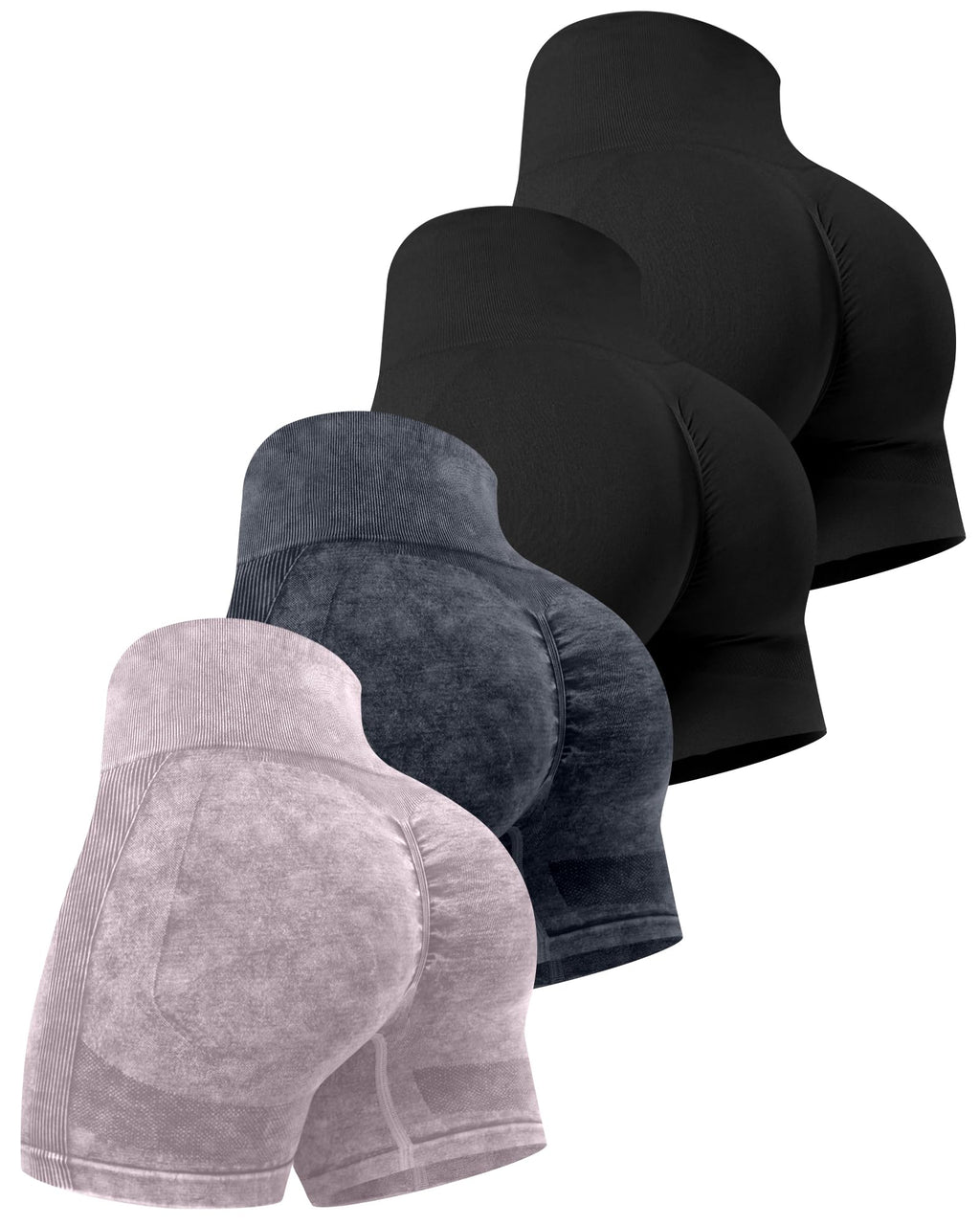 CHRLEISURE Women's 4 Packs Workout Gym Shorts, High Waisted Butt Lifting Scrunch Butt Seamless Booty Shorts