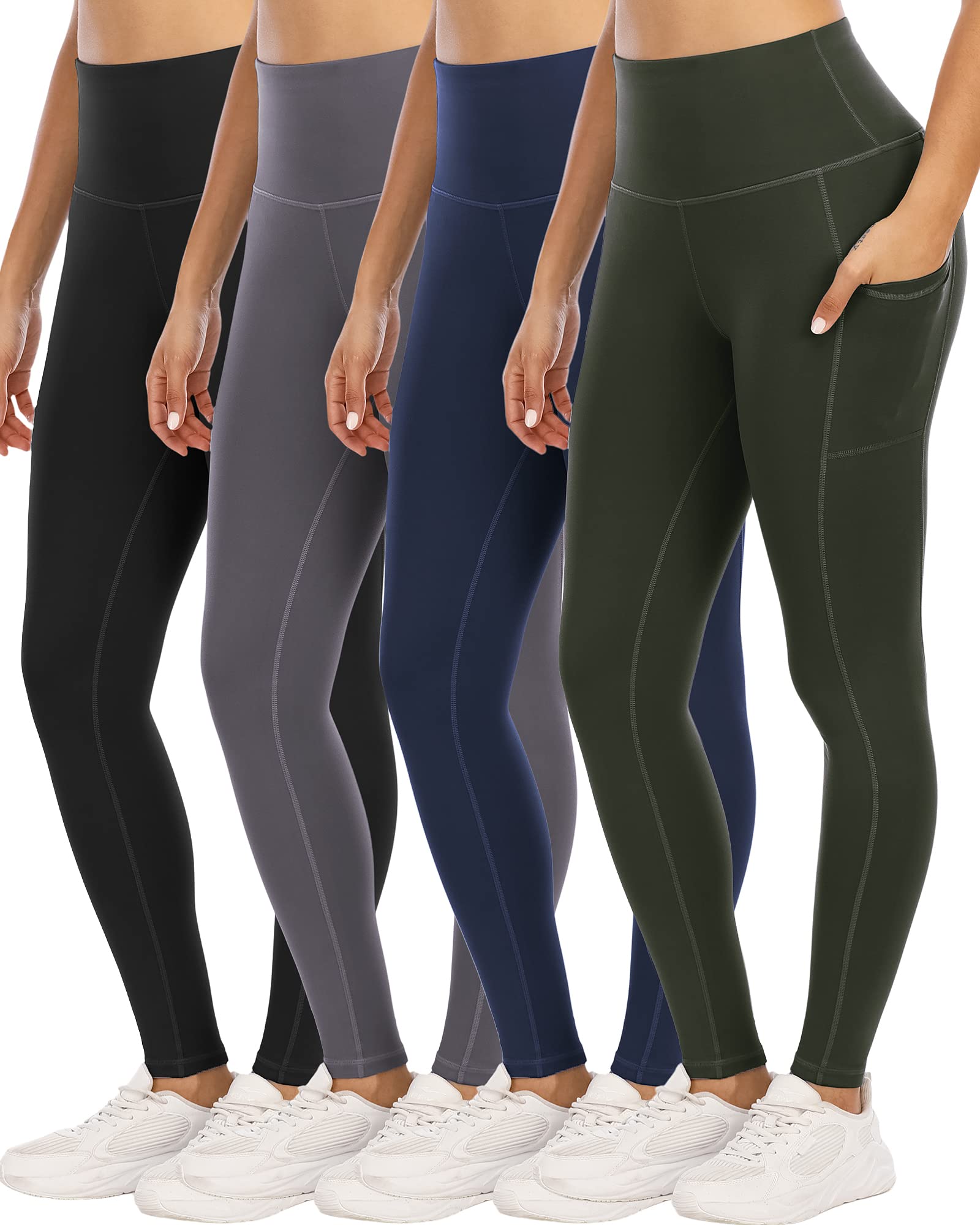 4 Pack Leggings with Pockets for Women,High Waist Tummy Control Workout Yoga Pants