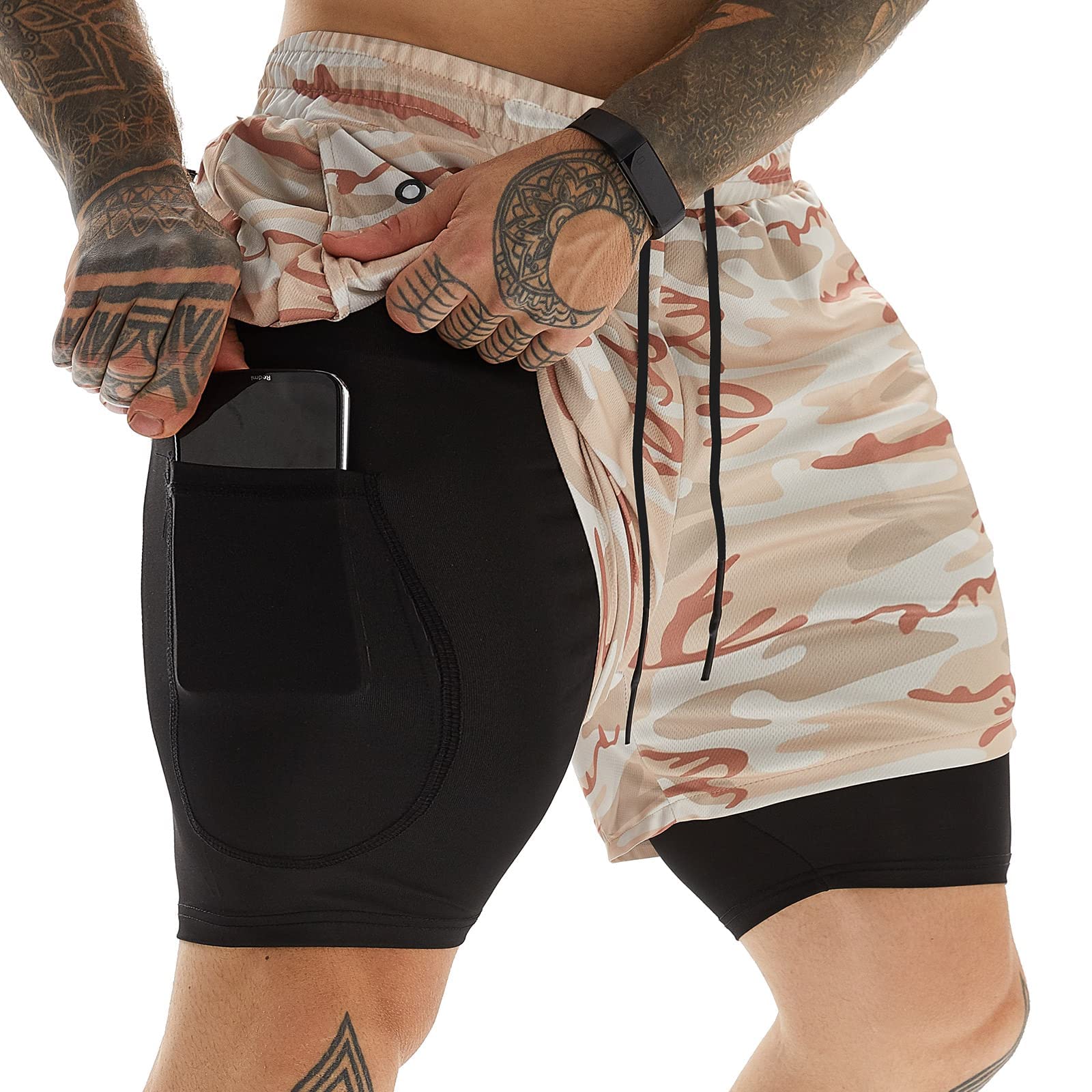 JWJ Men's 2 in 1 Workout Running Shorts 7 Inch Lightweight Athletic Gym Shorts with Compression Liner