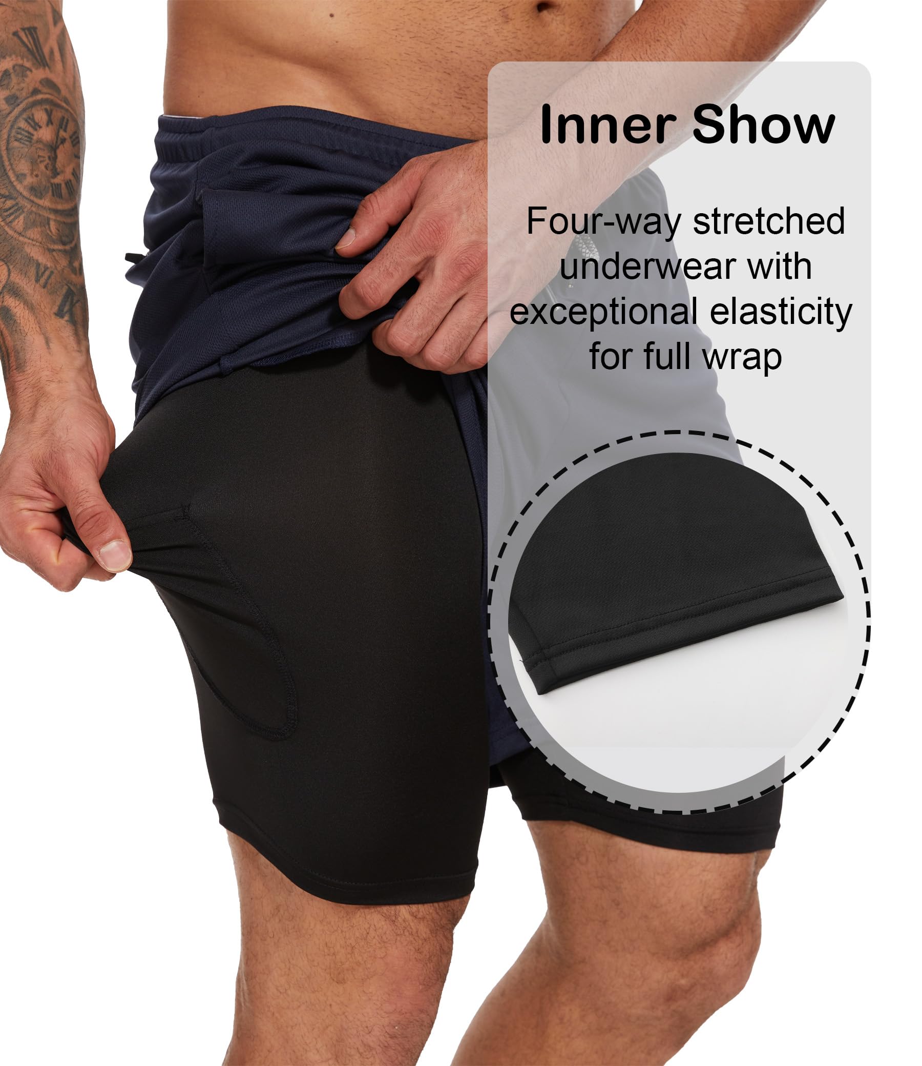 Kinglaman 4 Pack Mens 2 in 1 Running Workout Shorts with Liner, Gym Athletic Quick Dry Sport Shorts with Pockets