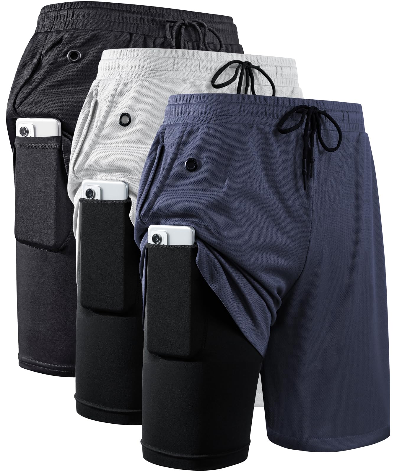 JWJ Men's 2 in 1 Workout Running Shorts 7 Inch Lightweight Athletic Gym Shorts with Compression Liner