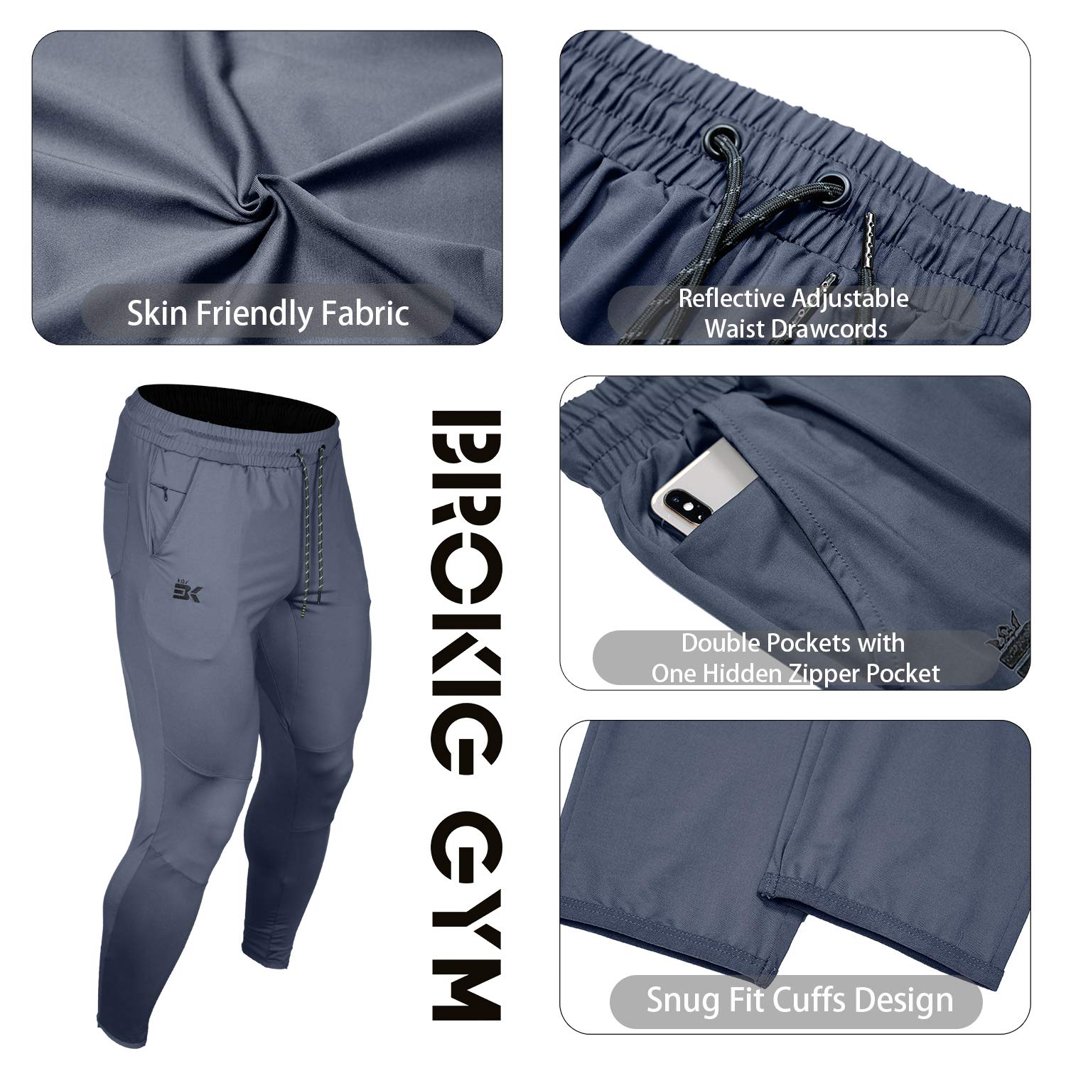 BROKIG Mens Lightweight Gym Jogger Pants,Men's Workout Sweatpants with Zip Pocket